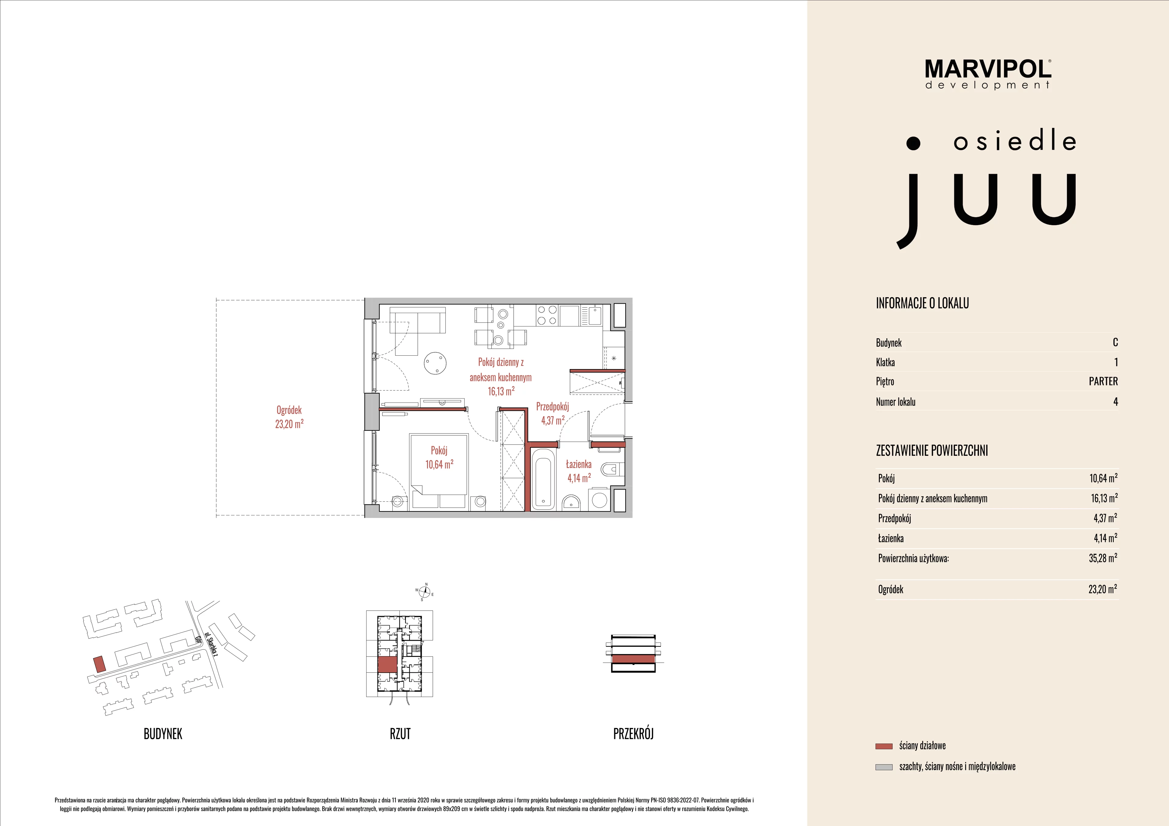 2 pokoje, mieszkanie 35,31 m², parter, oferta nr C/M004, Osiedle Juu, Warszawa, Białołęka, Grodzisk, ul. Skarbka z Gór 47