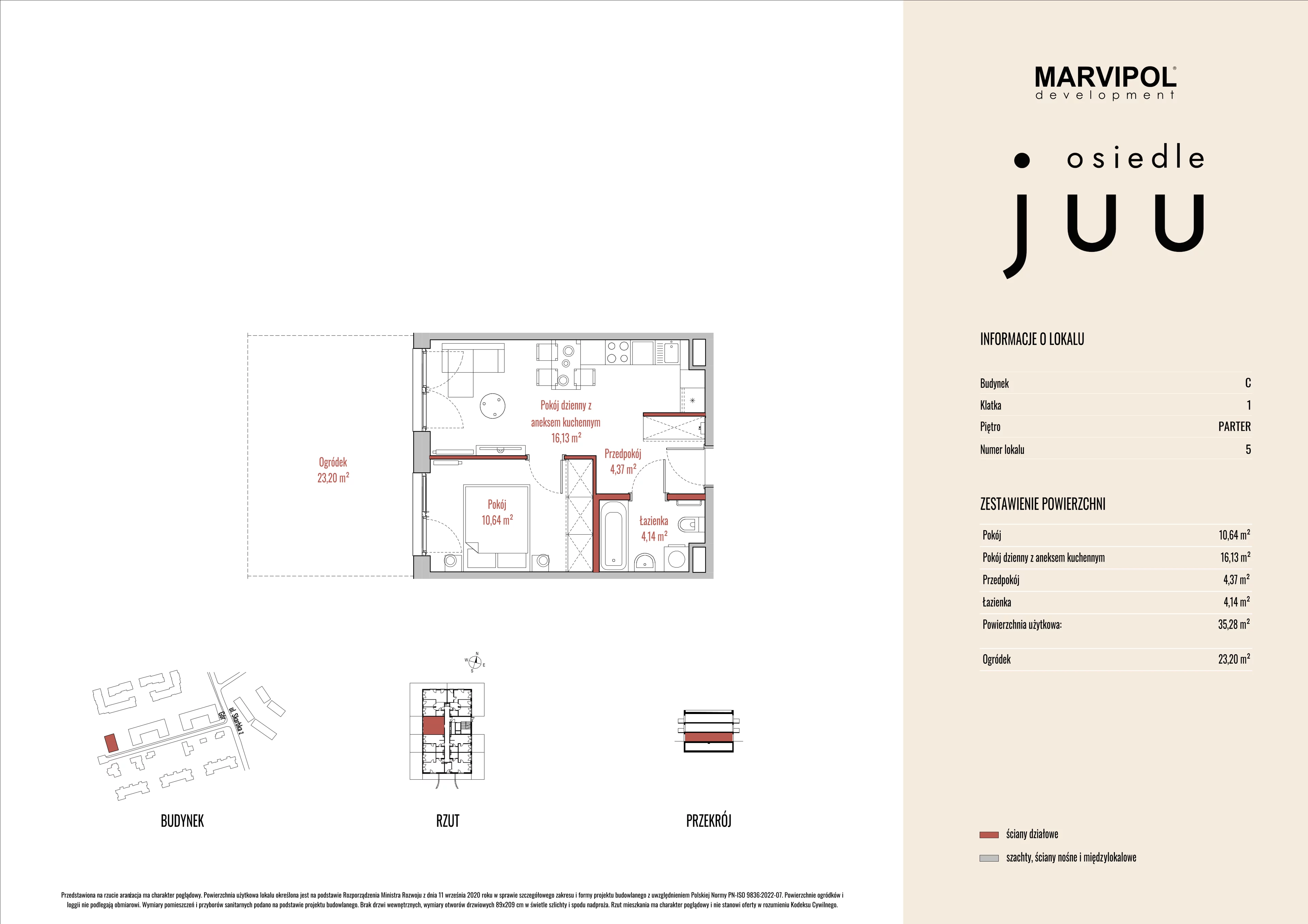 2 pokoje, mieszkanie 35,31 m², parter, oferta nr C/M005, Osiedle Juu, Warszawa, Białołęka, Grodzisk, ul. Skarbka z Gór 47