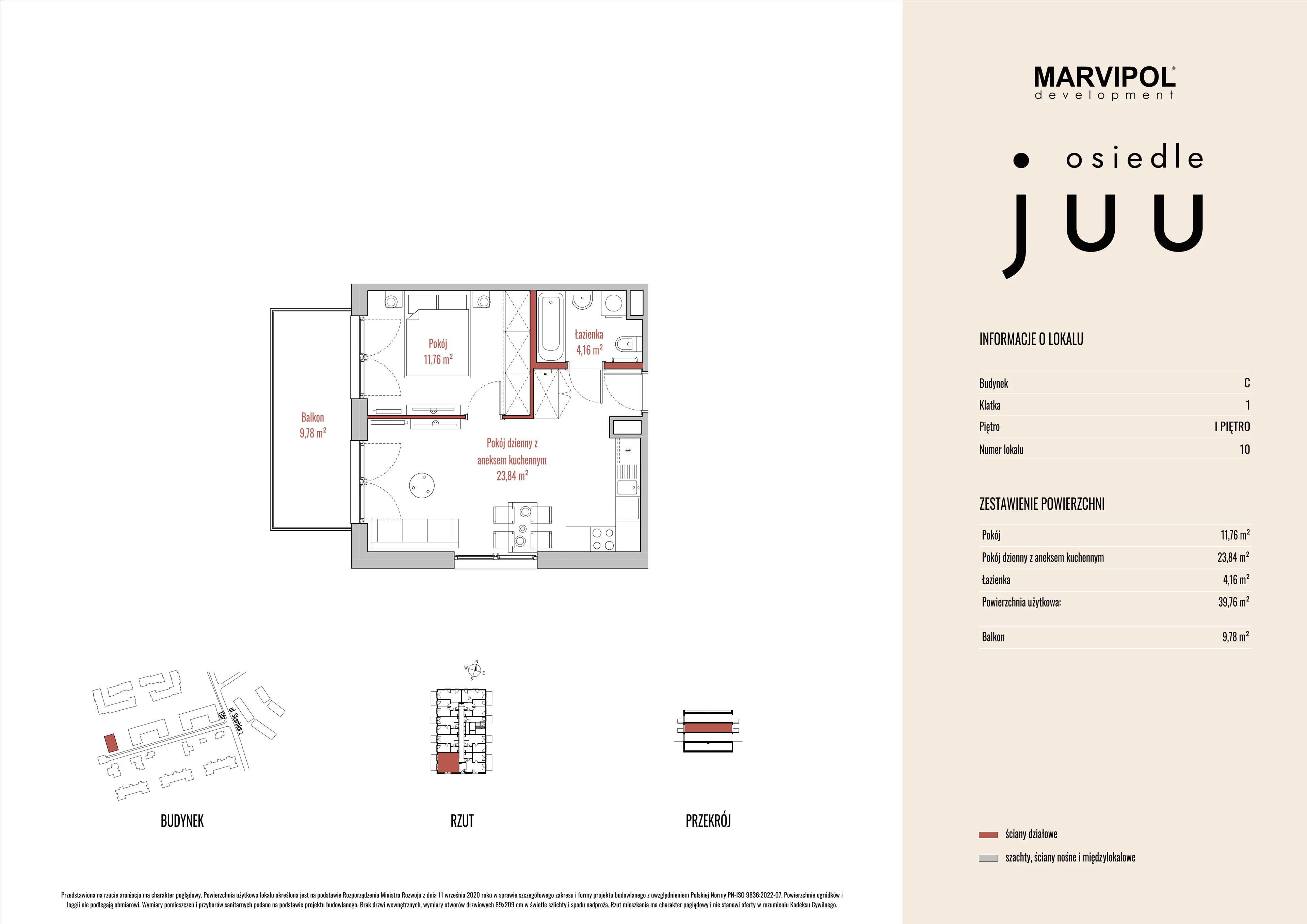 2 pokoje, mieszkanie 39,80 m², piętro 1, oferta nr C/M010, Osiedle Juu, Warszawa, Białołęka, Grodzisk, ul. Skarbka z Gór 47