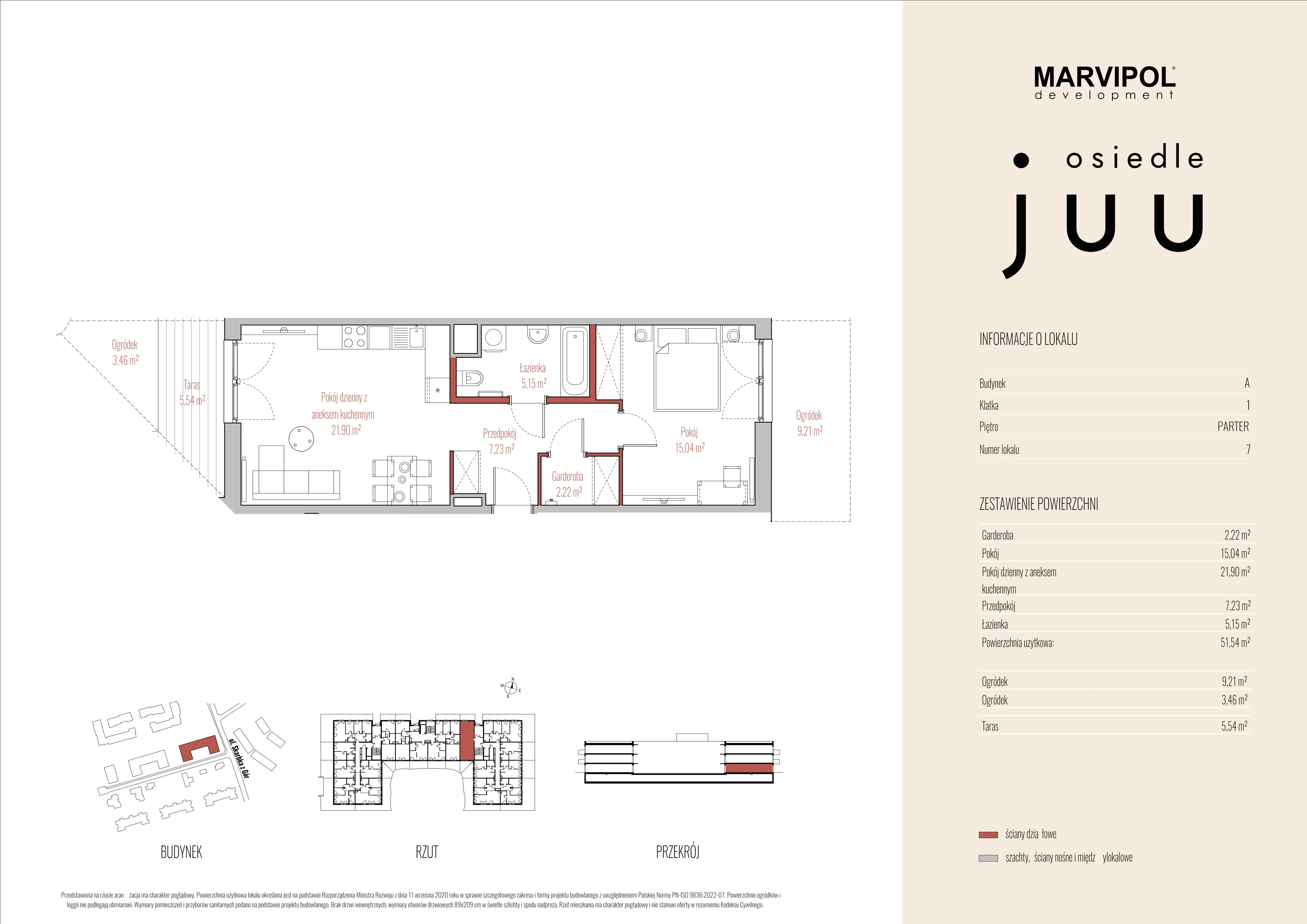 2 pokoje, mieszkanie 51,54 m², parter, oferta nr A/M007, Osiedle Juu, Warszawa, Białołęka, Grodzisk, ul. Skarbka z Gór 47