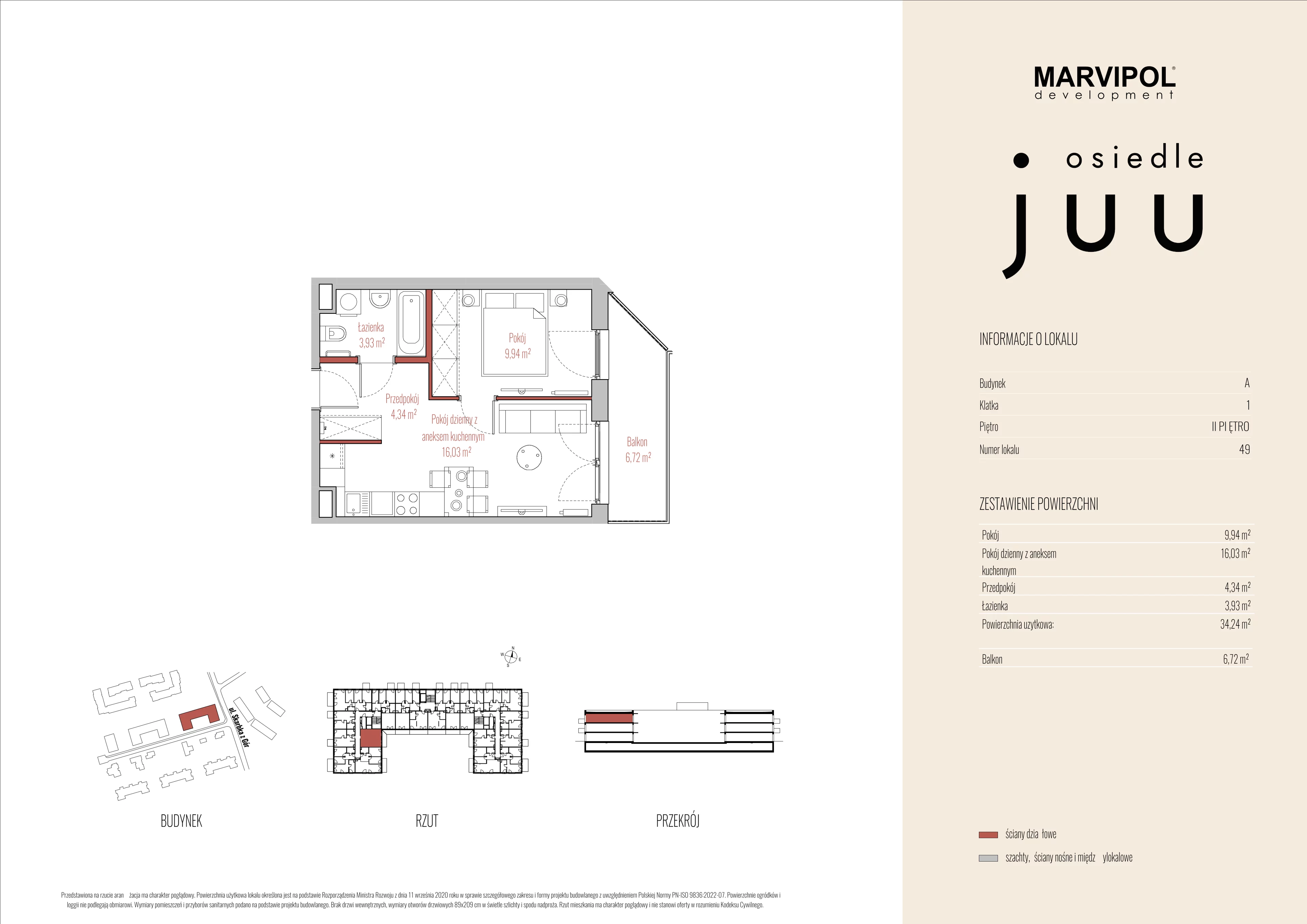 2 pokoje, mieszkanie 34,24 m², piętro 2, oferta nr A/M049, Osiedle Juu, Warszawa, Białołęka, Grodzisk, ul. Skarbka z Gór 47