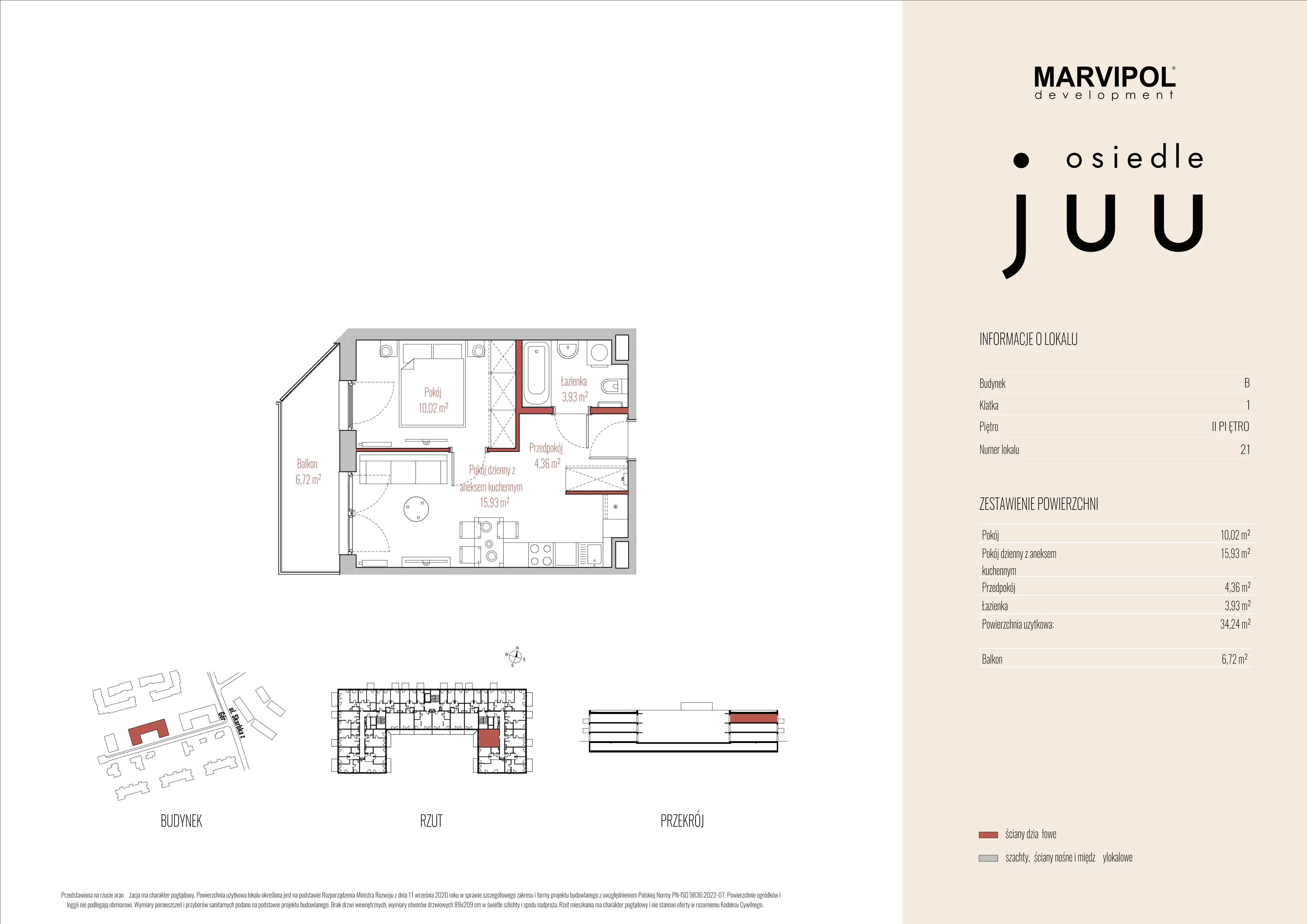 2 pokoje, mieszkanie 34,24 m², piętro 2, oferta nr B/M021, Osiedle Juu, Warszawa, Białołęka, Grodzisk, ul. Skarbka z Gór 47
