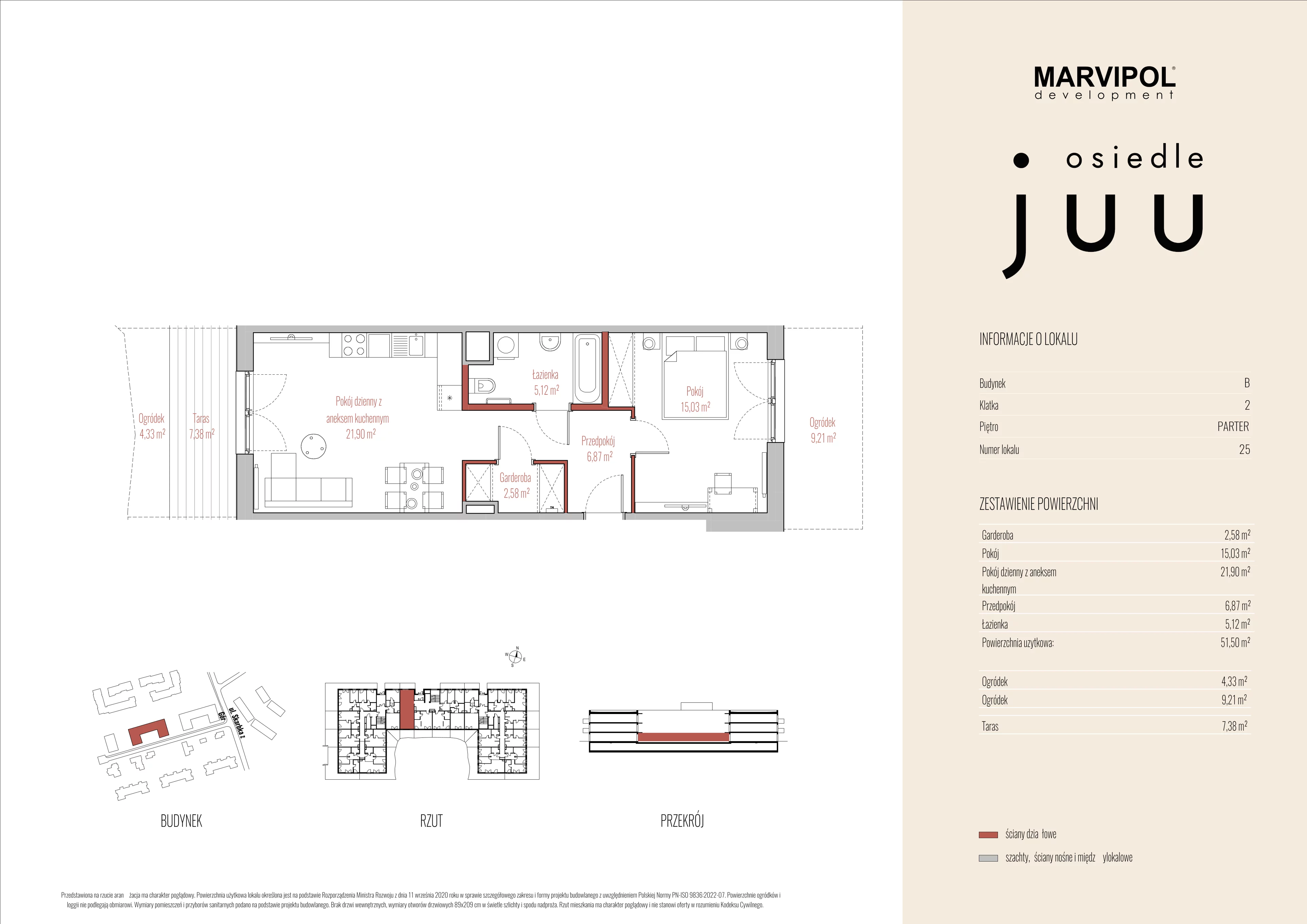 2 pokoje, mieszkanie 51,50 m², parter, oferta nr B/M025, Osiedle Juu, Warszawa, Białołęka, Grodzisk, ul. Skarbka z Gór 47