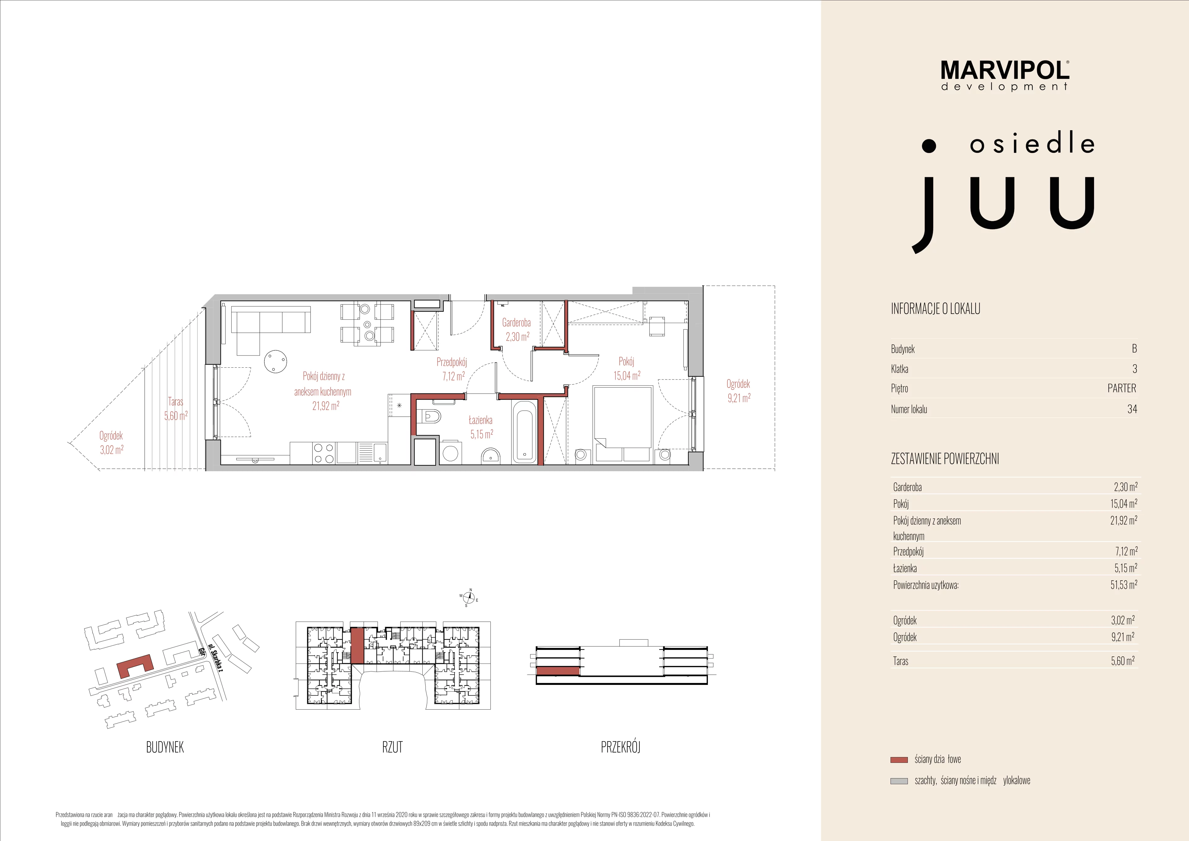 2 pokoje, mieszkanie 51,53 m², parter, oferta nr B/M034, Osiedle Juu, Warszawa, Białołęka, Grodzisk, ul. Skarbka z Gór 47
