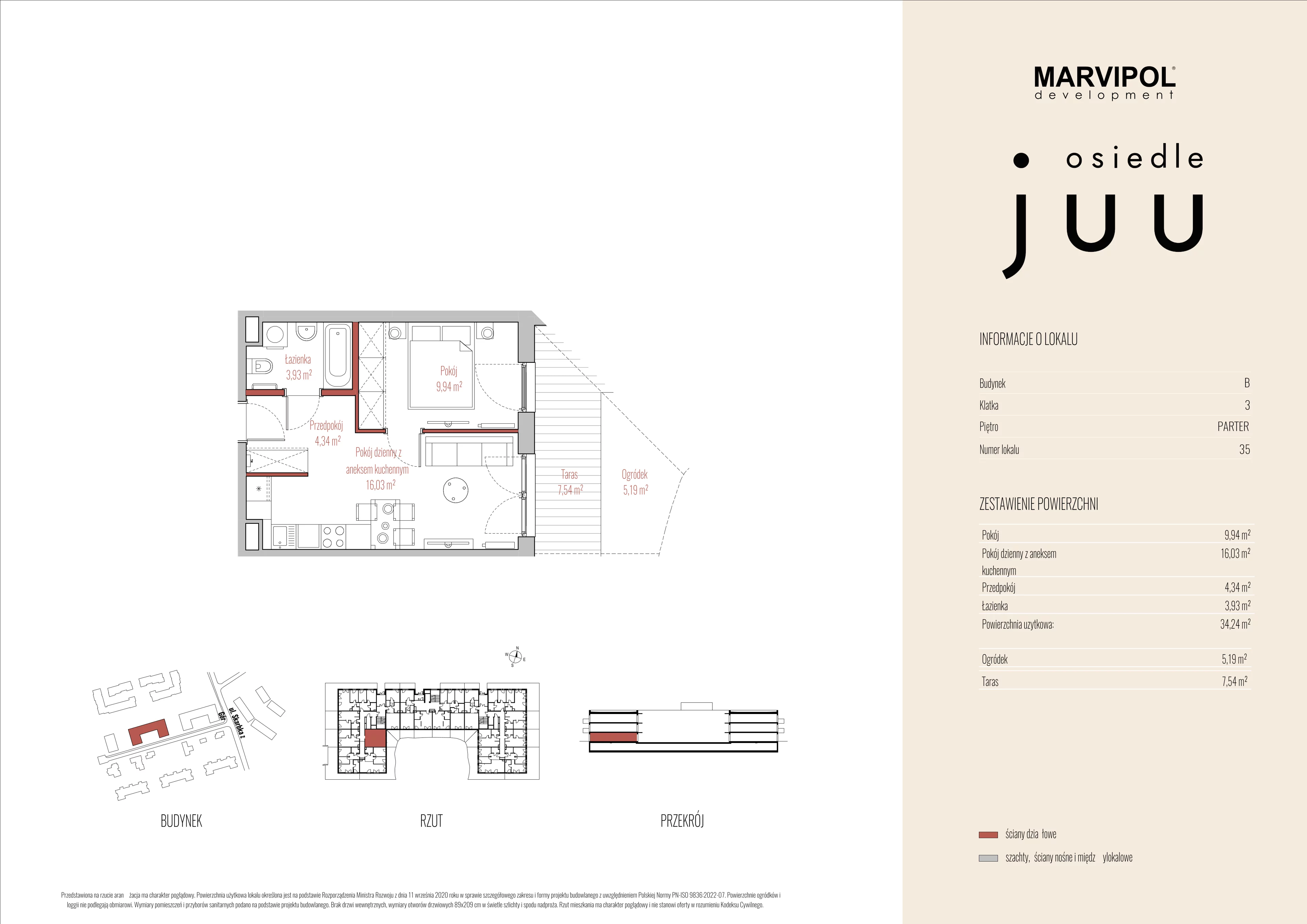 2 pokoje, mieszkanie 34,24 m², parter, oferta nr B/M035, Osiedle Juu, Warszawa, Białołęka, Grodzisk, ul. Skarbka z Gór 47