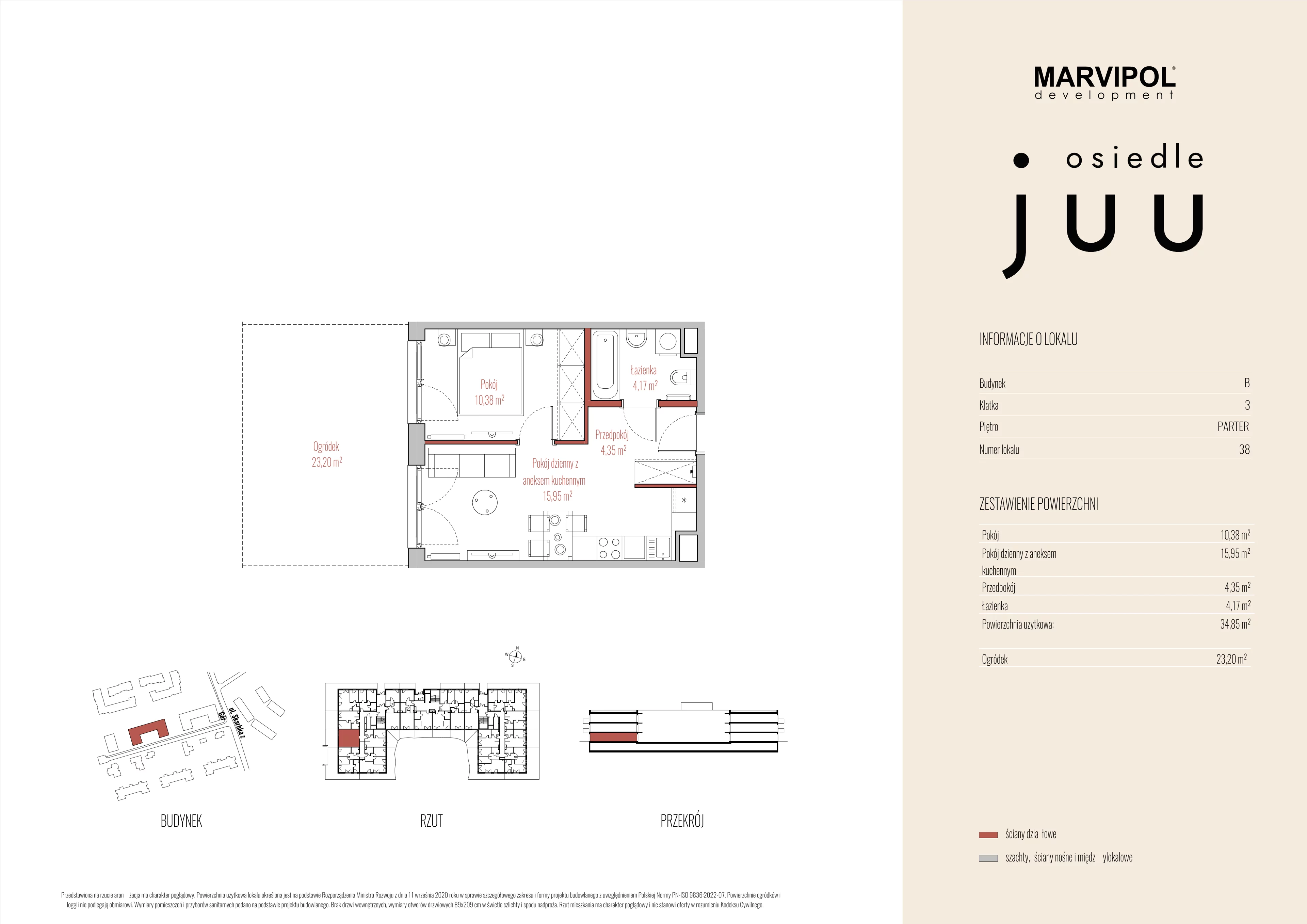 2 pokoje, mieszkanie 34,85 m², parter, oferta nr B/M038, Osiedle Juu, Warszawa, Białołęka, Grodzisk, ul. Skarbka z Gór 47