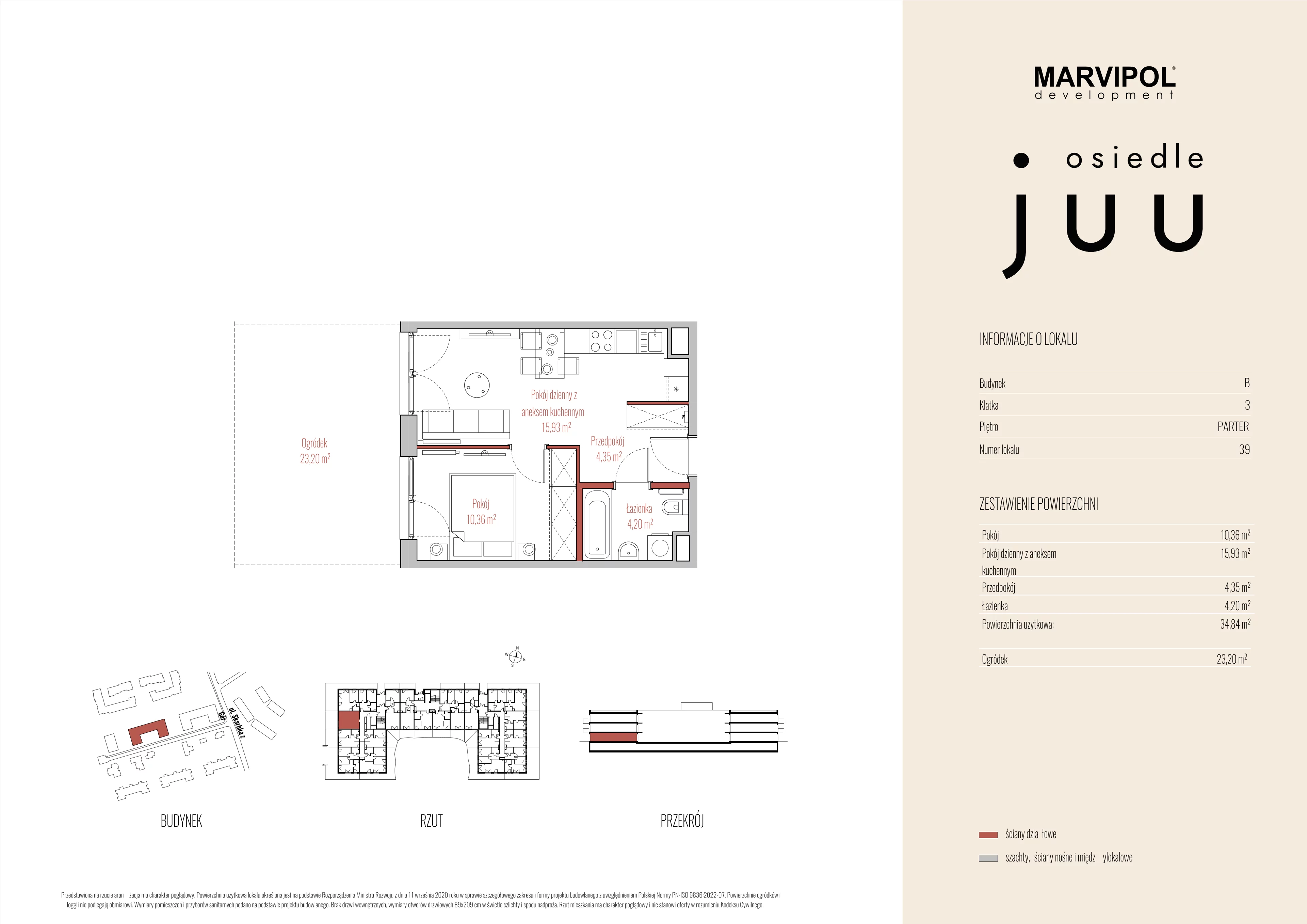 2 pokoje, mieszkanie 34,84 m², parter, oferta nr B/M039, Osiedle Juu, Warszawa, Białołęka, Grodzisk, ul. Skarbka z Gór 47