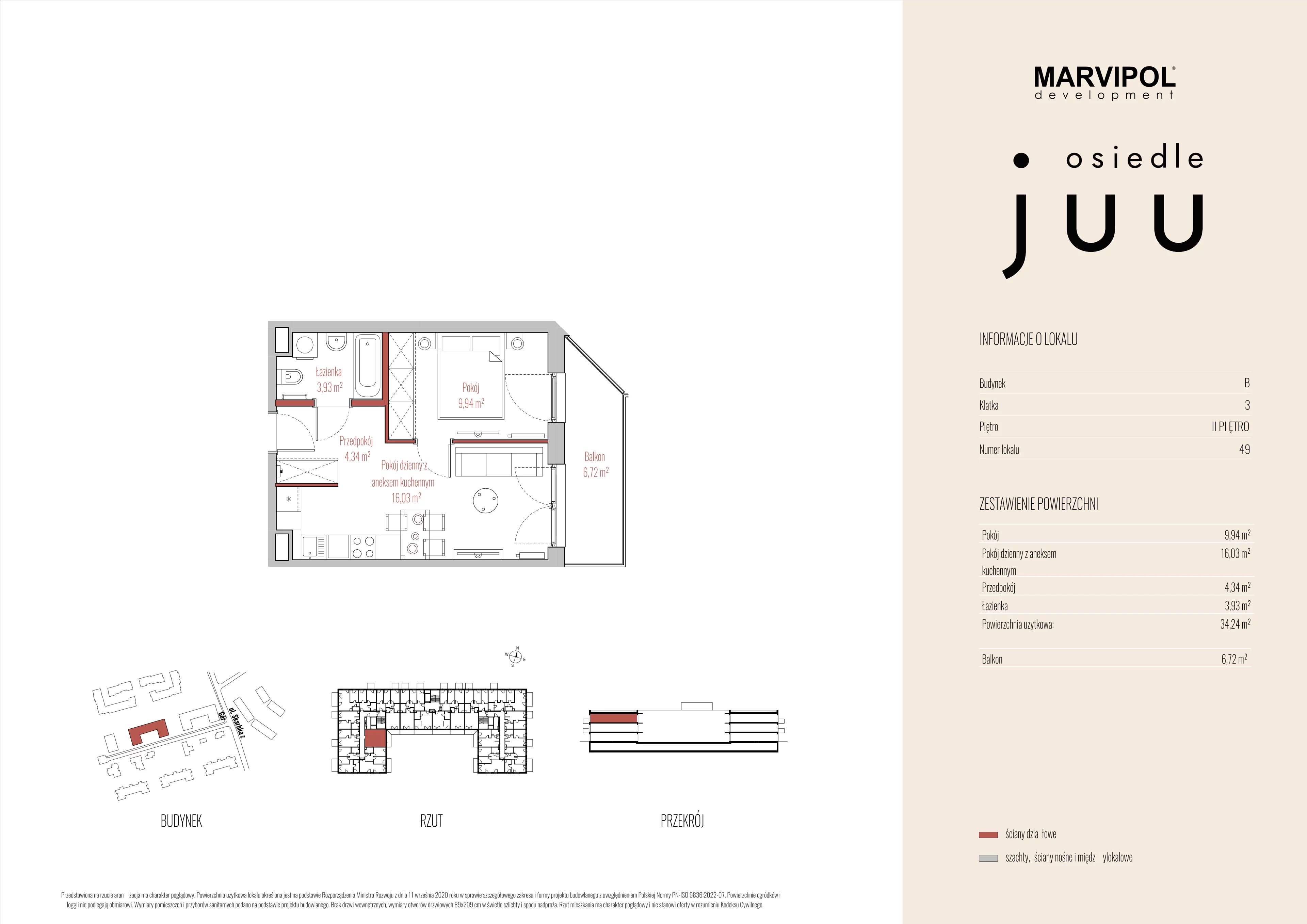 2 pokoje, mieszkanie 34,24 m², piętro 2, oferta nr B/M049, Osiedle Juu, Warszawa, Białołęka, Grodzisk, ul. Skarbka z Gór 47