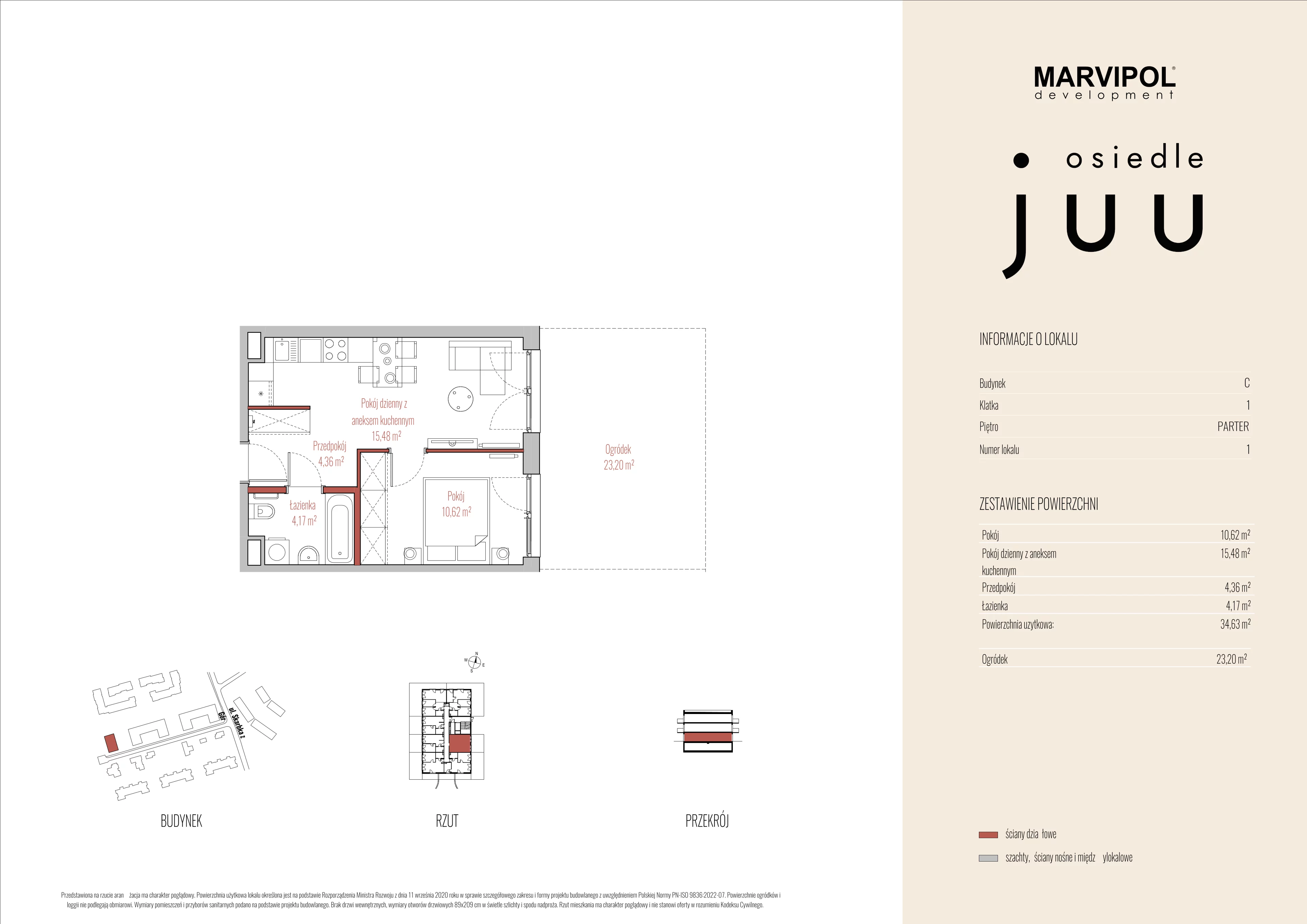 2 pokoje, mieszkanie 34,63 m², parter, oferta nr C/M001, Osiedle Juu, Warszawa, Białołęka, Grodzisk, ul. Skarbka z Gór 47