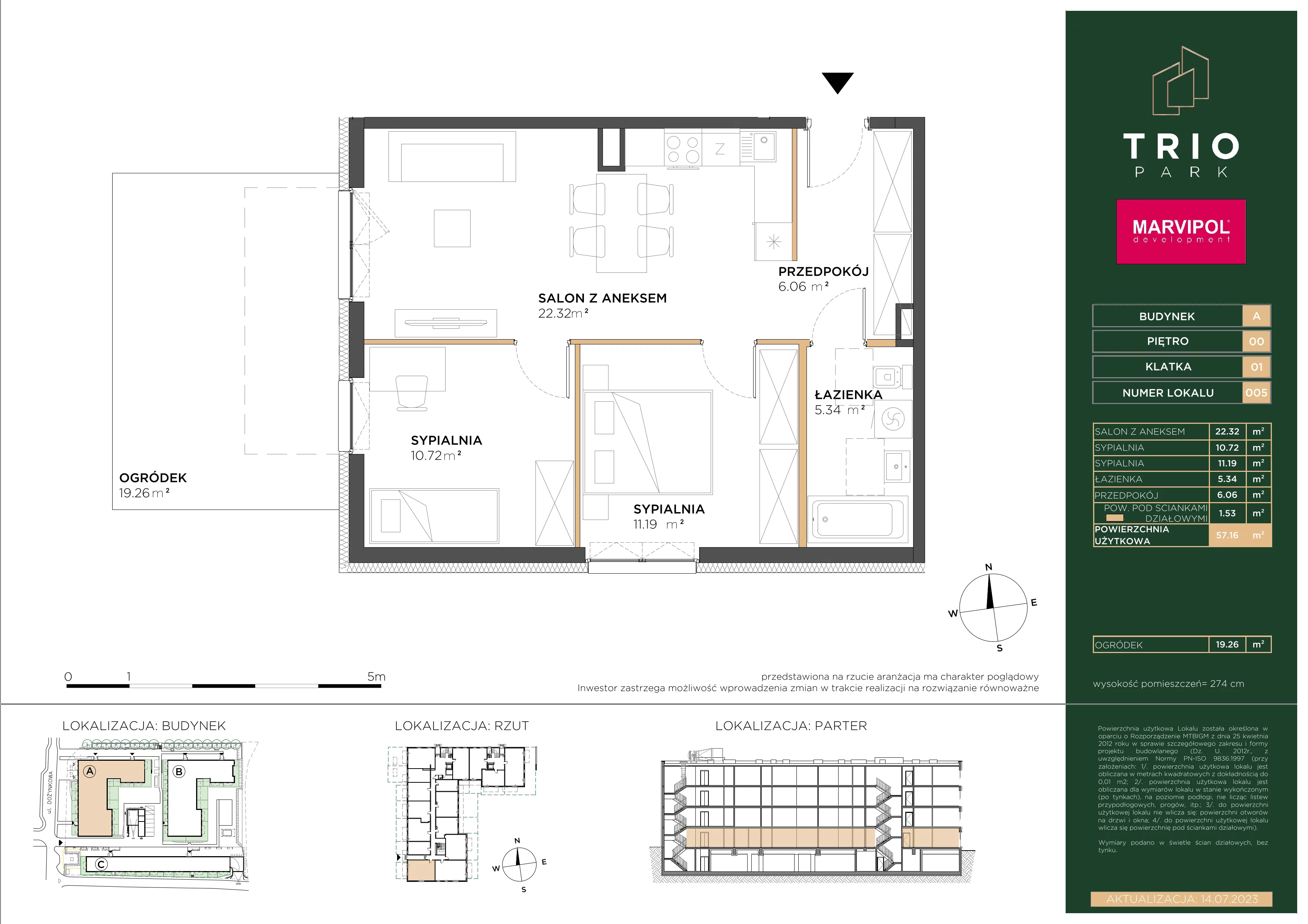 3 pokoje, apartament 57,16 m², parter, oferta nr A/A005, Trio Park, Wrocław, Klecina, Krzyki, ul. Dożynkowa