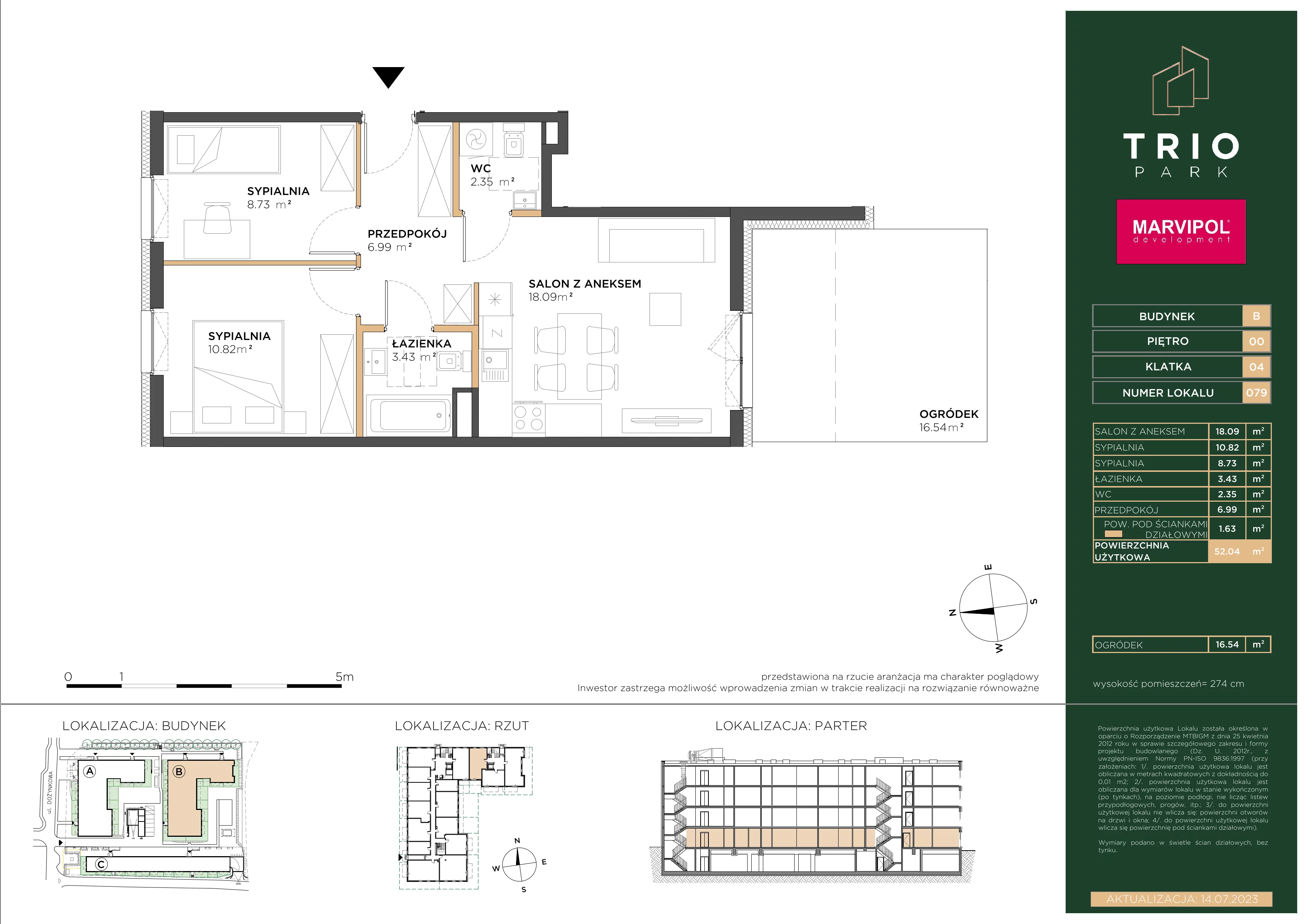 3 pokoje, apartament 52,04 m², parter, oferta nr B/B079, Trio Park, Wrocław, Klecina, Krzyki, ul. Dożynkowa