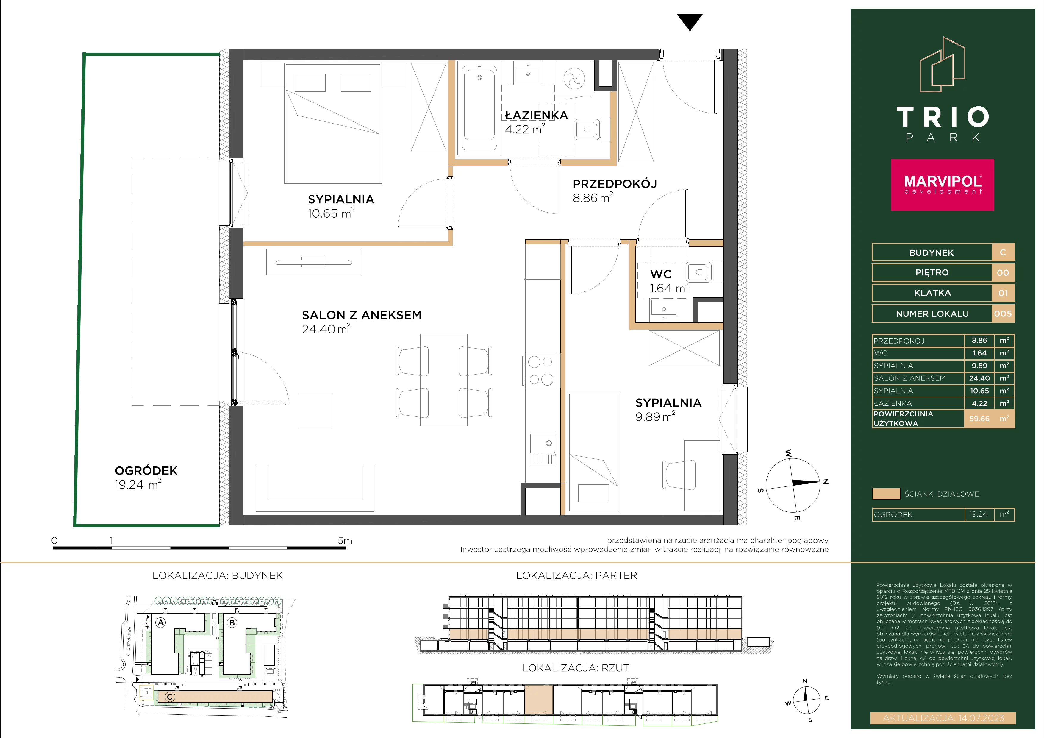 3 pokoje, apartament 59,66 m², parter, oferta nr C/C005, Trio Park, Wrocław, Klecina, Krzyki, ul. Dożynkowa