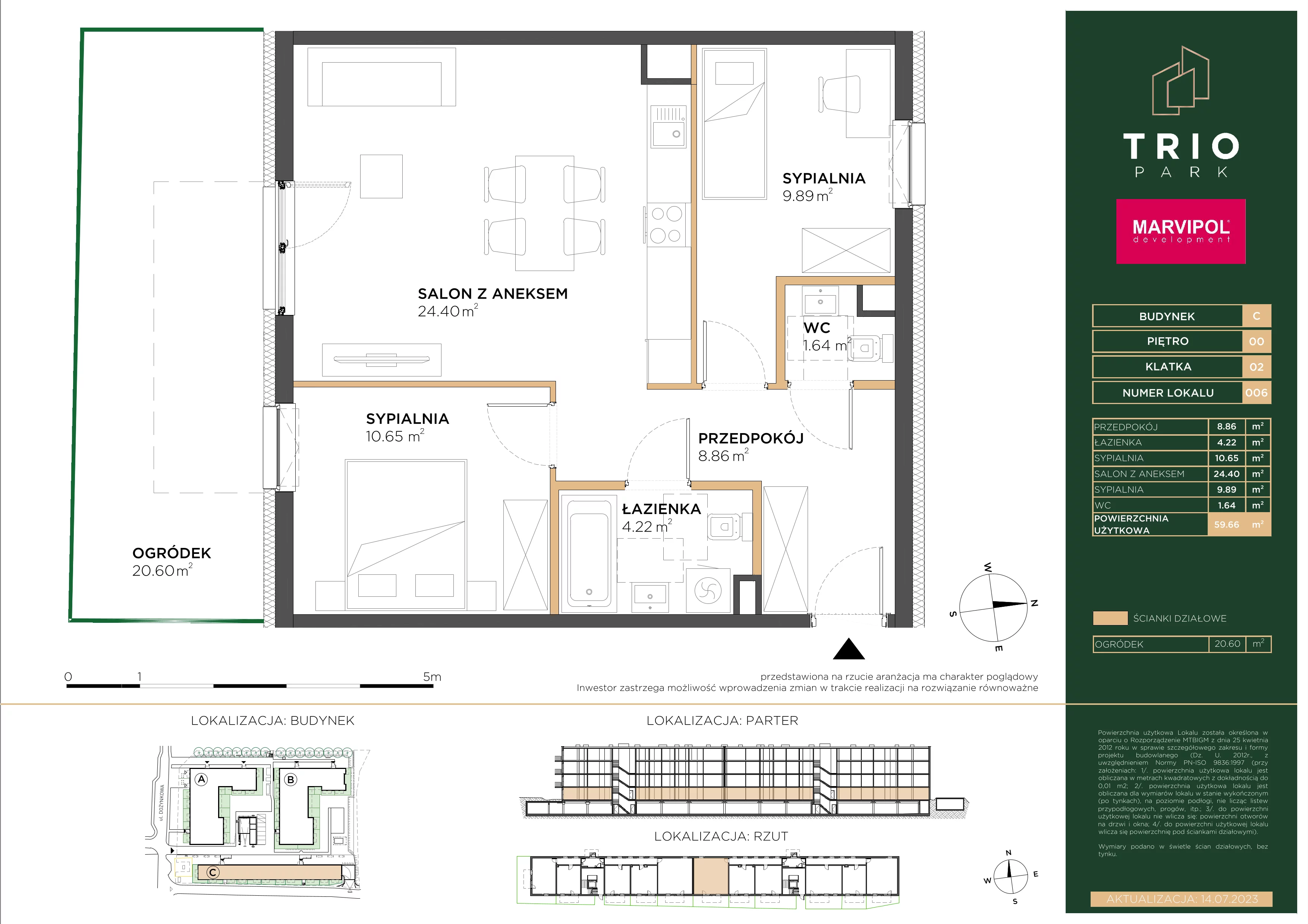 3 pokoje, apartament 59,66 m², parter, oferta nr C/C006, Trio Park, Wrocław, Klecina, Krzyki, ul. Dożynkowa