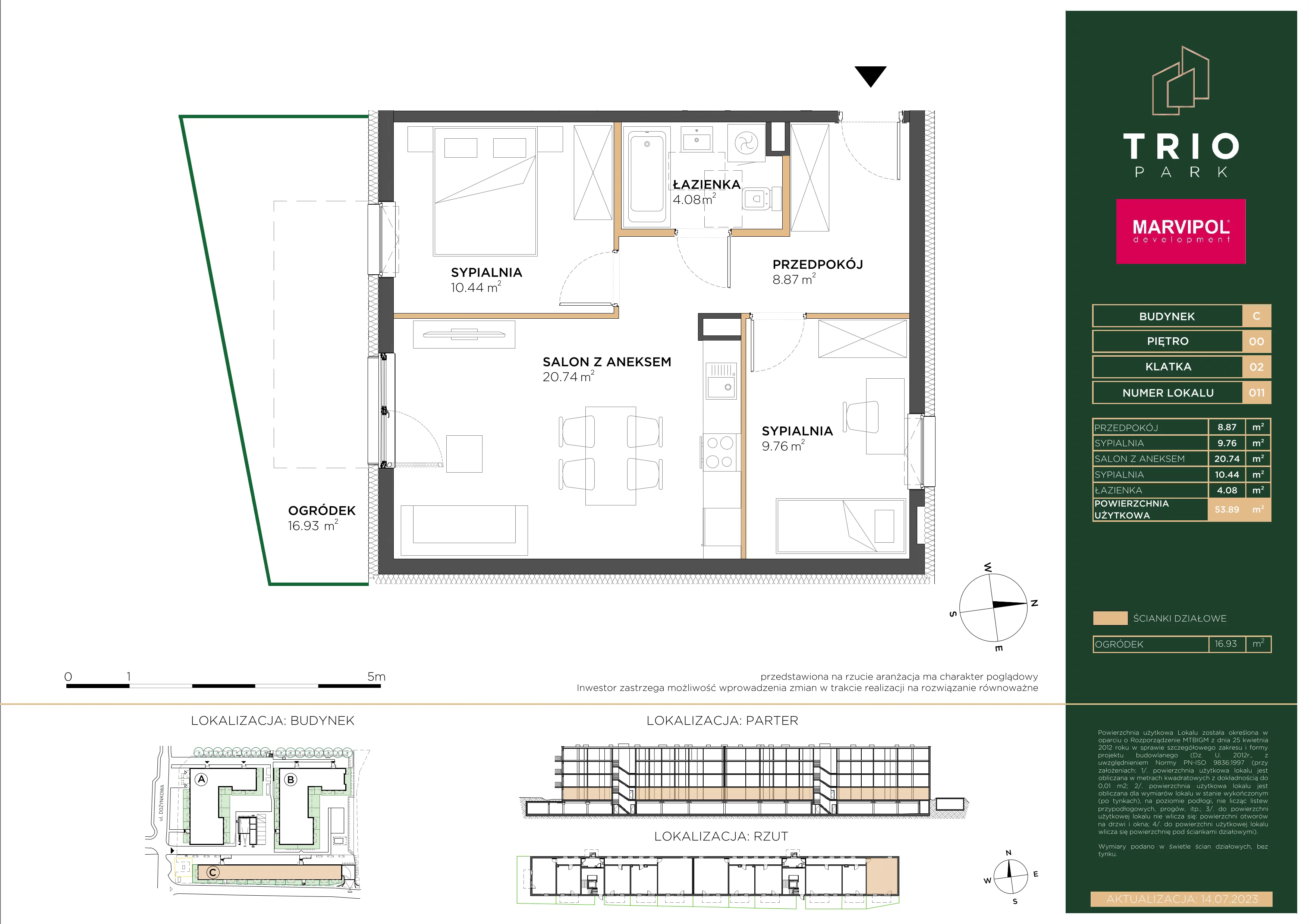 3 pokoje, apartament 53,89 m², parter, oferta nr C/C011, Trio Park, Wrocław, Klecina, Krzyki, ul. Dożynkowa