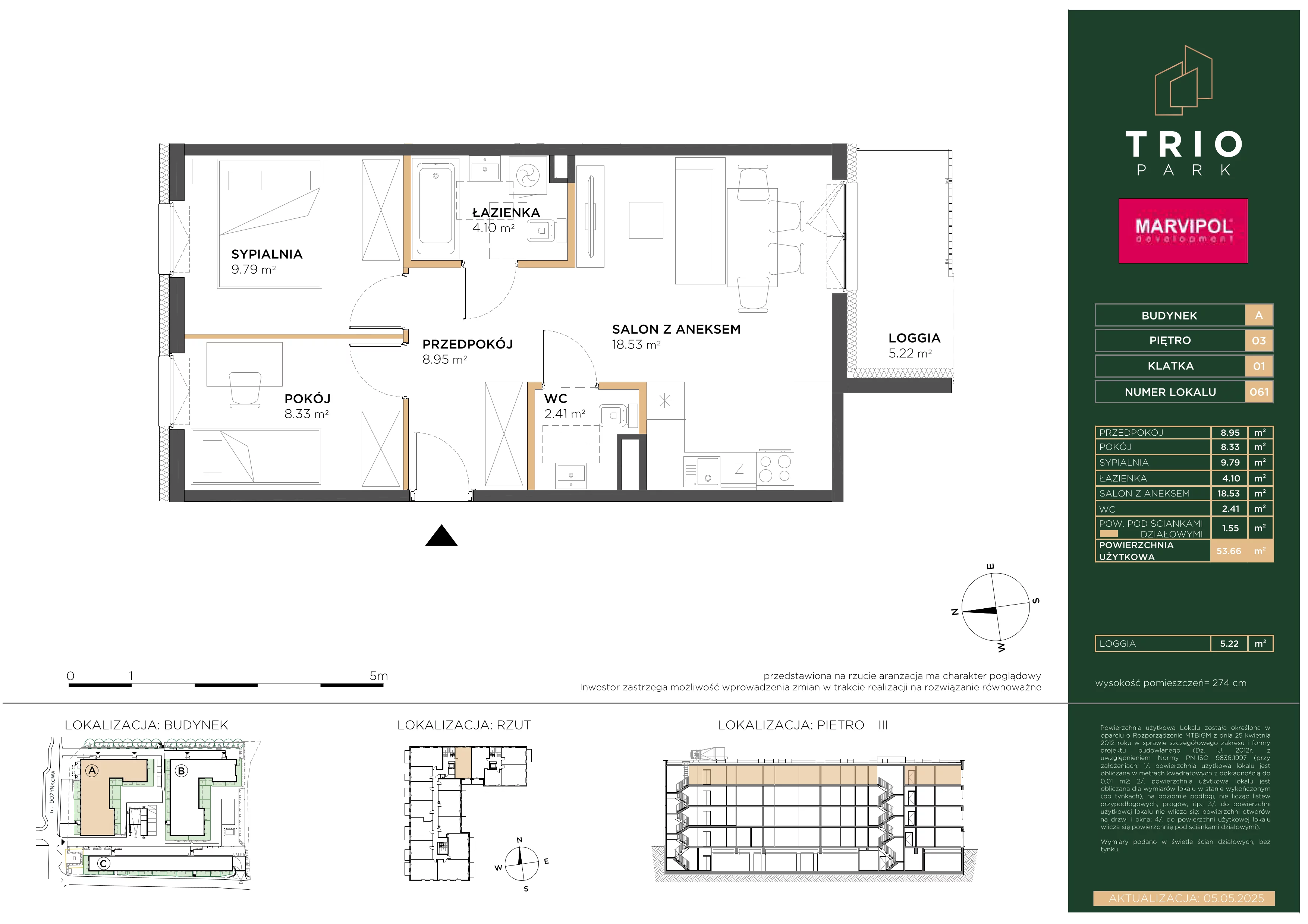 3 pokoje, mieszkanie 53,66 m², piętro 3, oferta nr A/A061, Trio Park, Wrocław, Klecina, Krzyki, ul. Dożynkowa