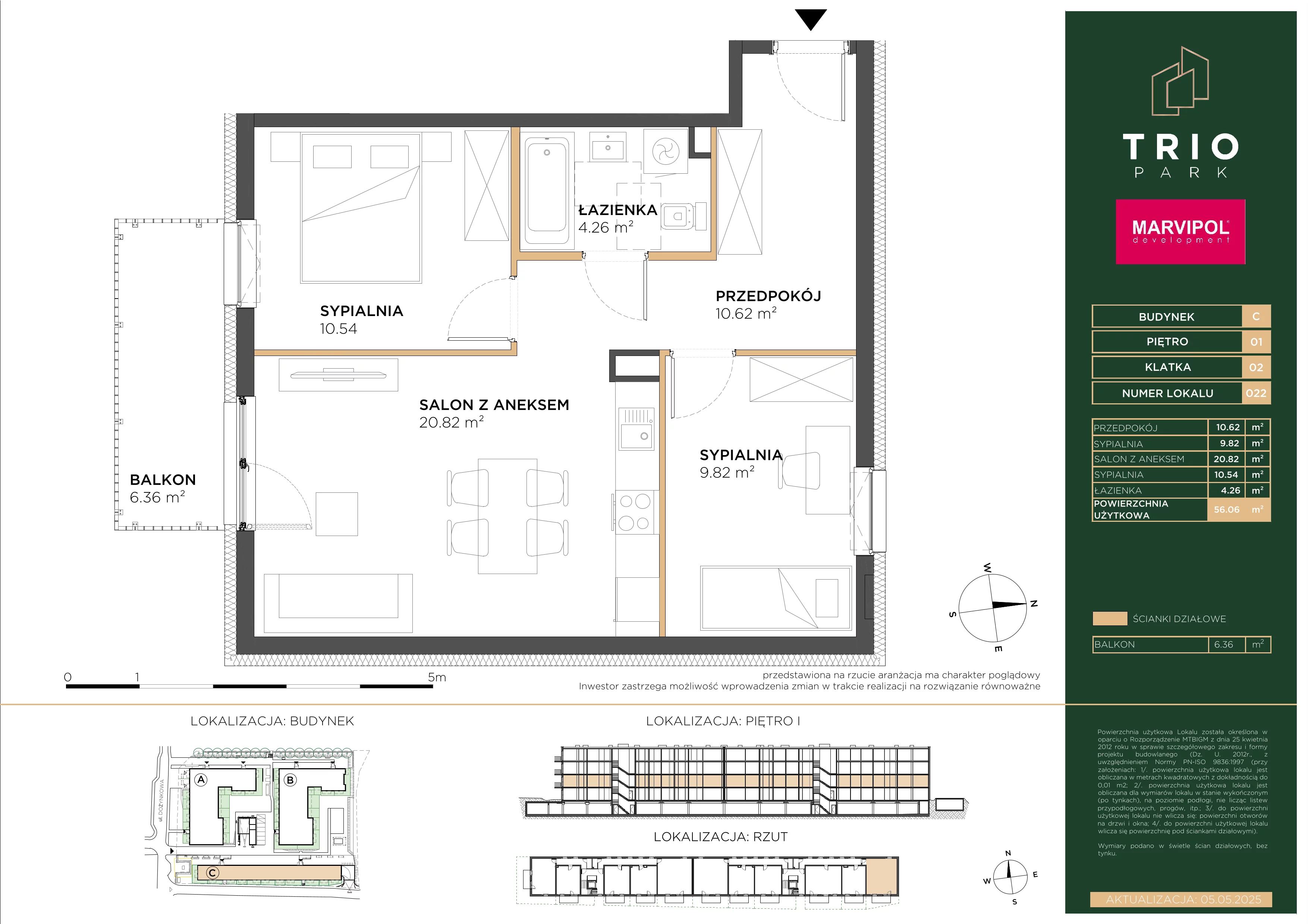 3 pokoje, mieszkanie 56,06 m², piętro 1, oferta nr C/C022, Trio Park, Wrocław, Klecina, Krzyki, ul. Dożynkowa