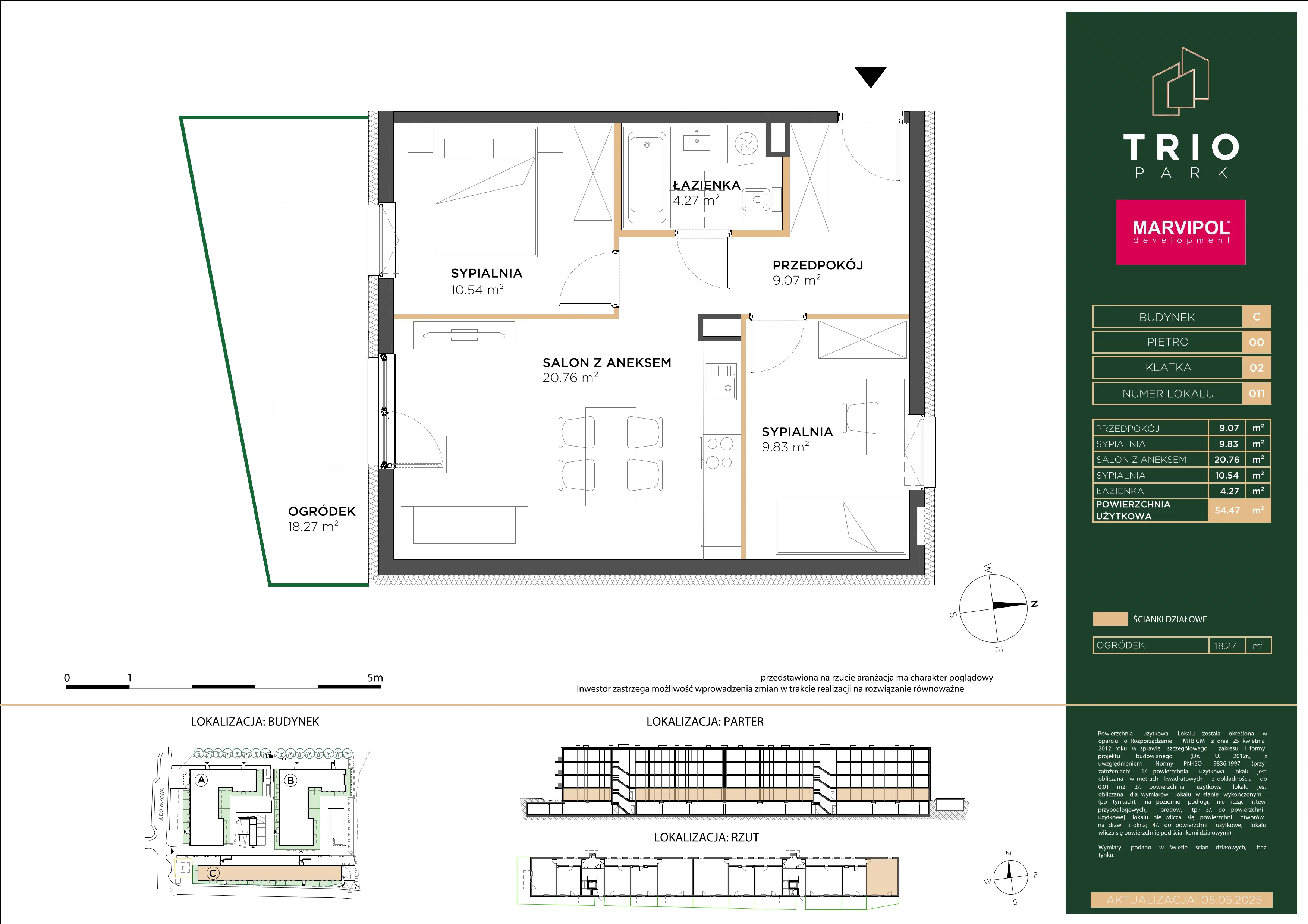 3 pokoje, mieszkanie 54,47 m², parter, oferta nr C/C011, Trio Park, Wrocław, Klecina, Krzyki, ul. Dożynkowa
