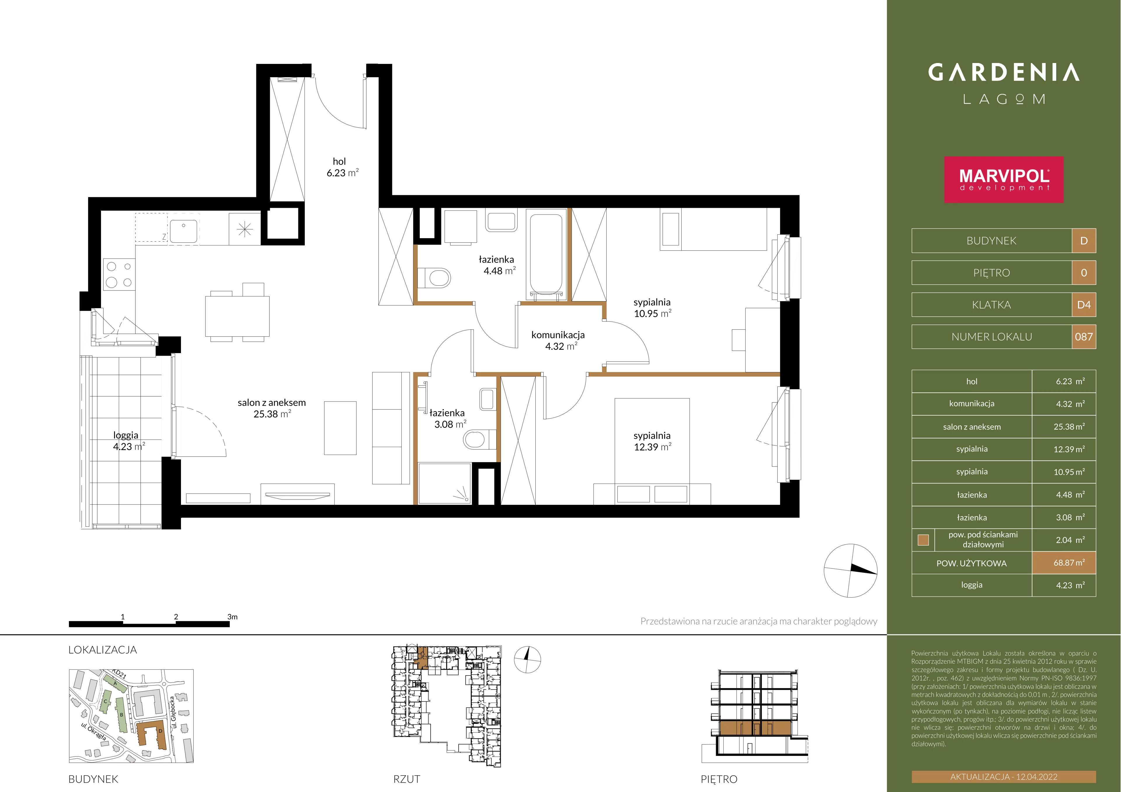 3 pokoje, apartament 68,67 m², parter, oferta nr D/D087, Gardenia Lagom, Warszawa, Białołęka, Grodzisk, ul. Głębocka 117