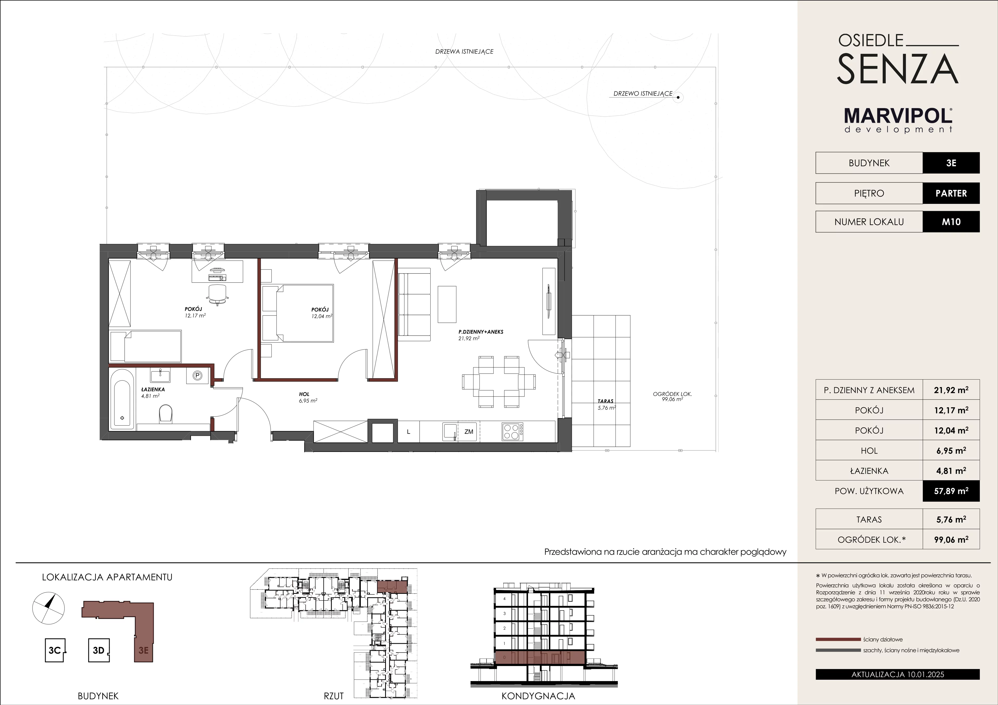 3 pokoje, mieszkanie 57,89 m², parter, oferta nr 3E/M10, Osiedle Senza, Warszawa, Białołęka, Nowodwory, ul. Grzymalitów 3C, 3D, 3E