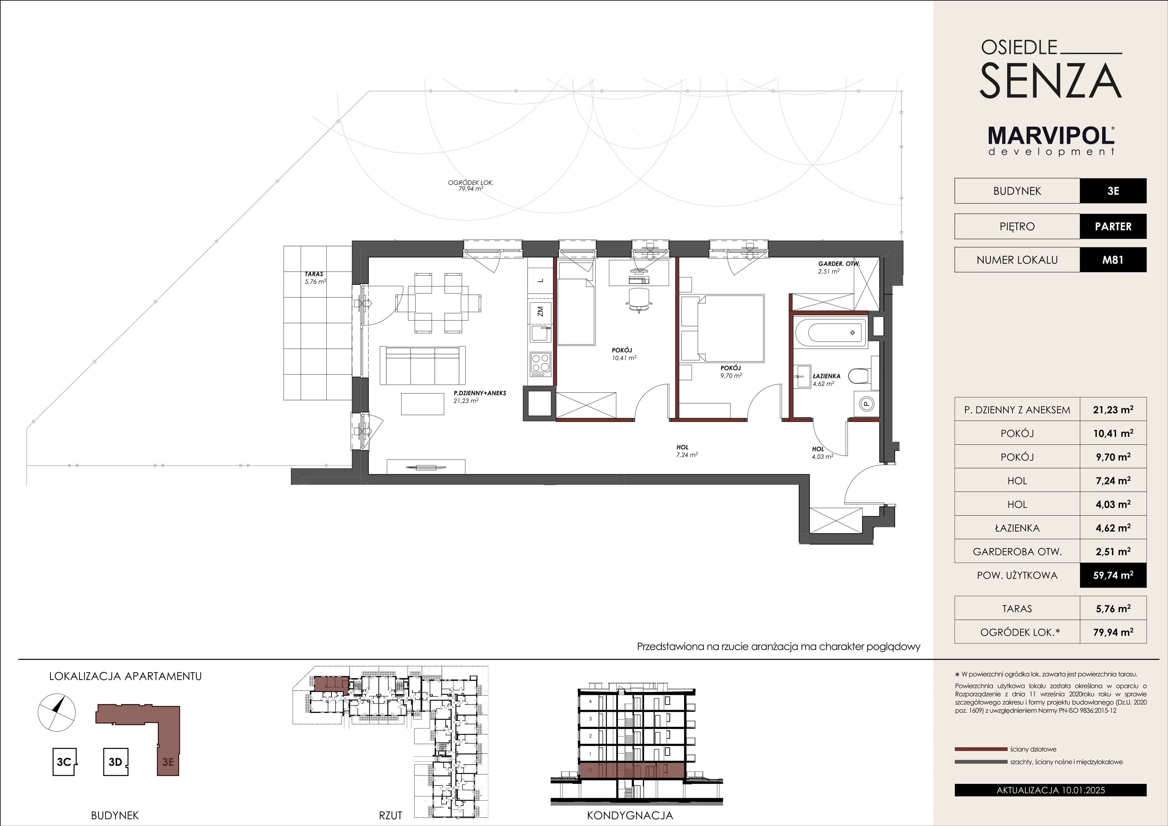 3 pokoje, mieszkanie 59,74 m², parter, oferta nr 3E/M81, Osiedle Senza, Warszawa, Białołęka, Nowodwory, ul. Grzymalitów 3C, 3D, 3E