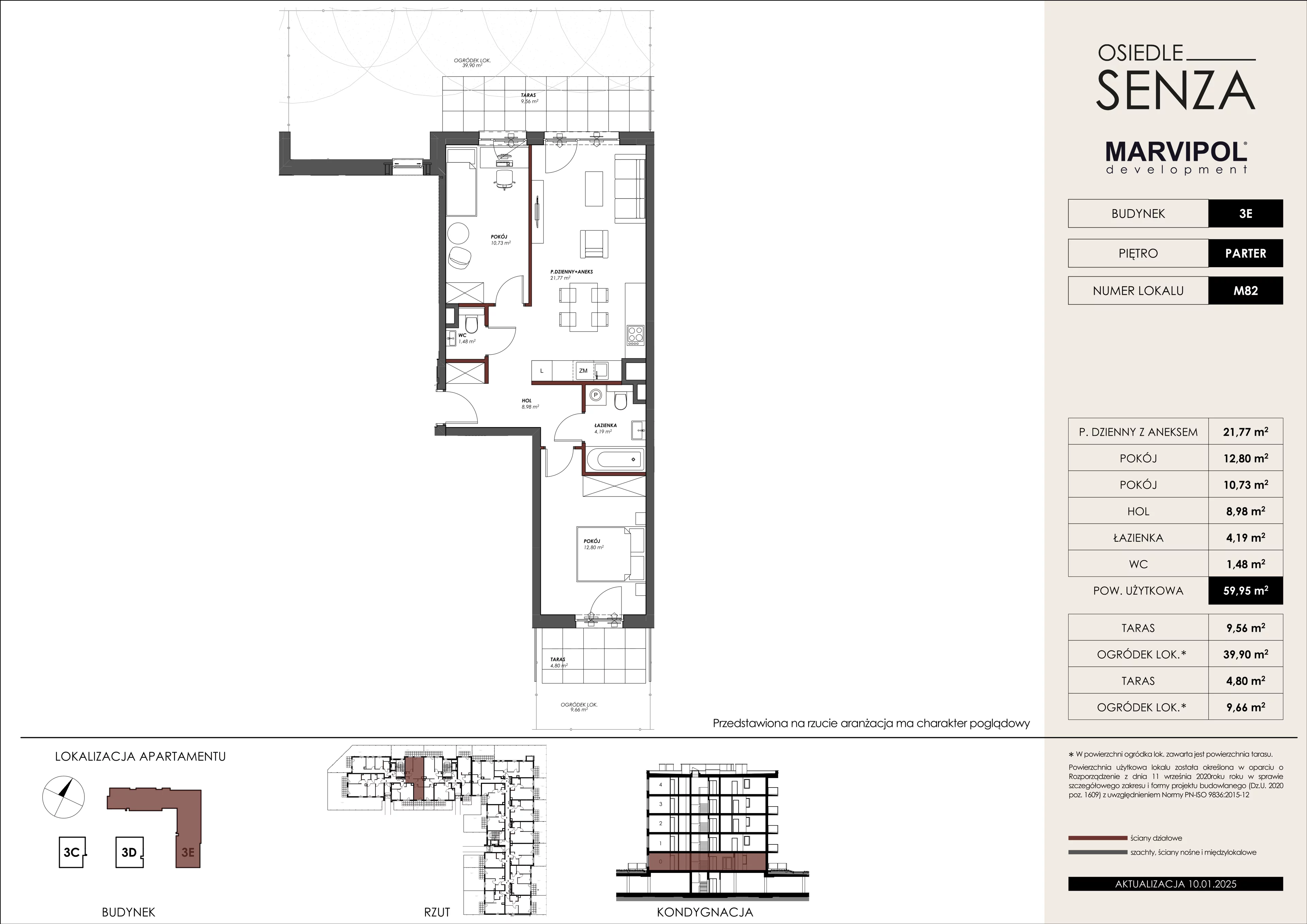 3 pokoje, mieszkanie 59,95 m², parter, oferta nr 3E/M82, Osiedle Senza, Warszawa, Białołęka, Nowodwory, ul. Grzymalitów 3C, 3D, 3E