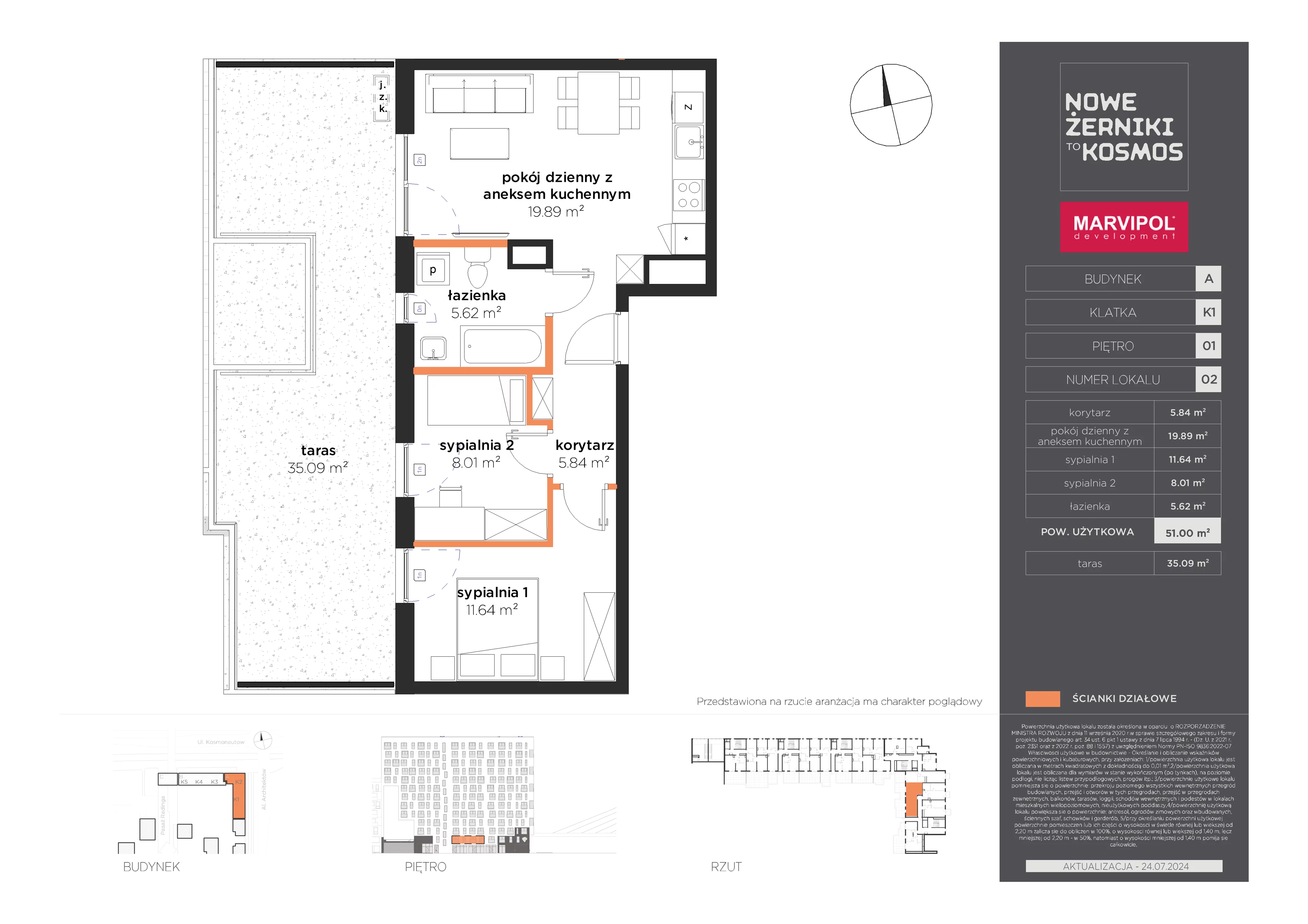 3 pokoje, mieszkanie 51,00 m², piętro 1, oferta nr A/A-01-02-K1, Nowe Żerniki to KOSMOS, Wrocław, Żerniki, ul. Kosmonautów / al. Architektów