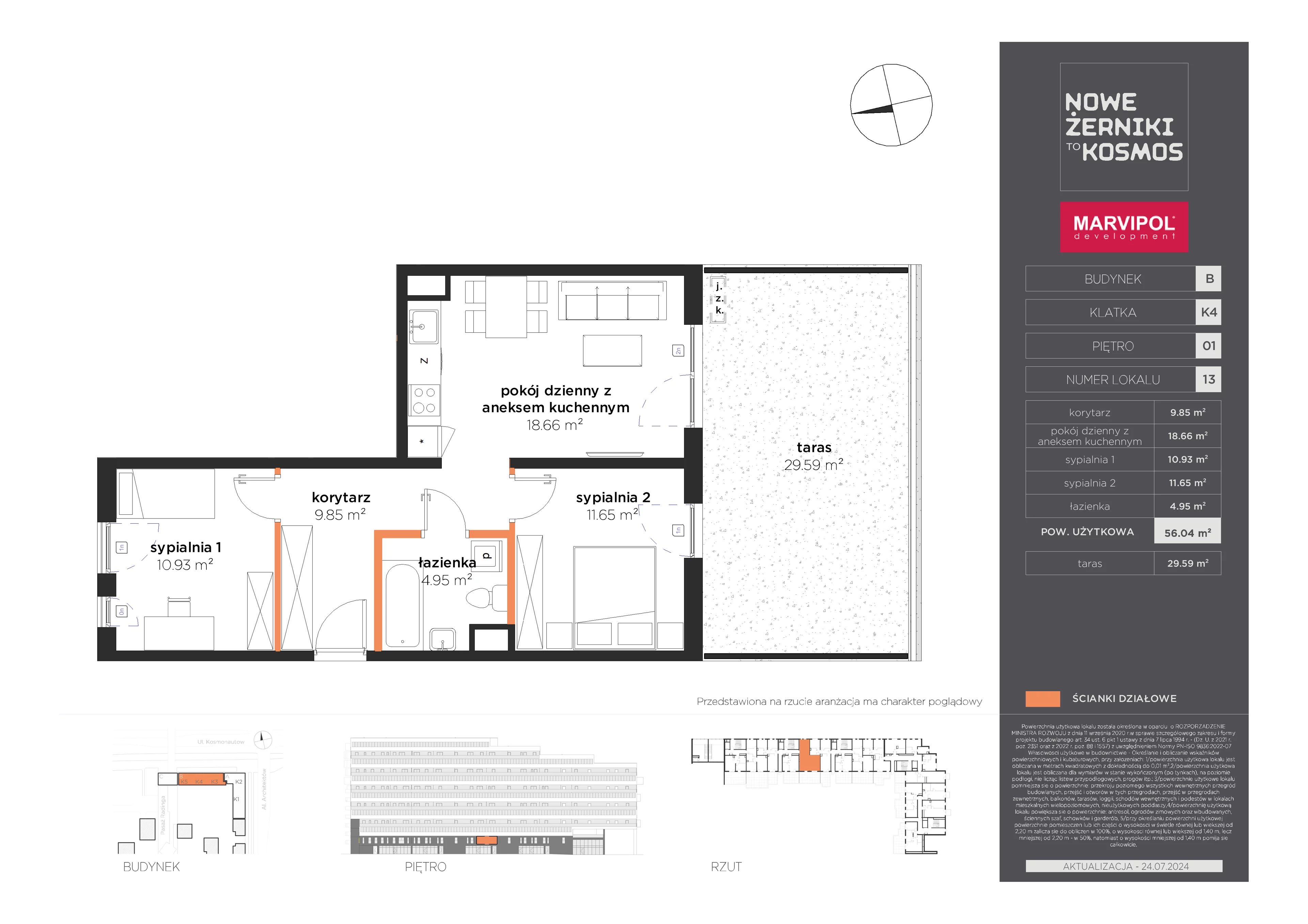 3 pokoje, mieszkanie 56,04 m², piętro 1, oferta nr B/B-01-13-K4, Nowe Żerniki to KOSMOS, Wrocław, Żerniki, ul. Kosmonautów / al. Architektów