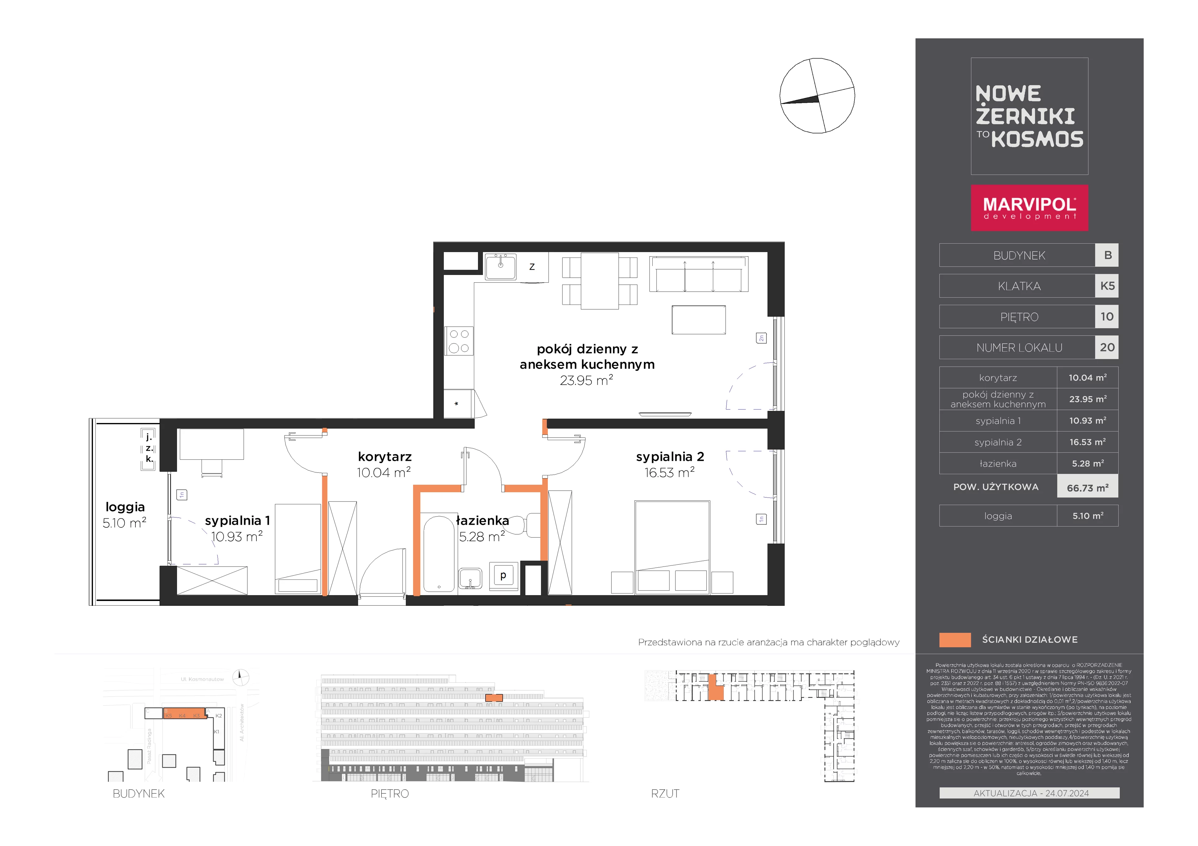 3 pokoje, mieszkanie 66,73 m², piętro 10, oferta nr B/B-10-20-K5, Nowe Żerniki, Wrocław, Żerniki, ul. Kosmonautów / al. Architektów