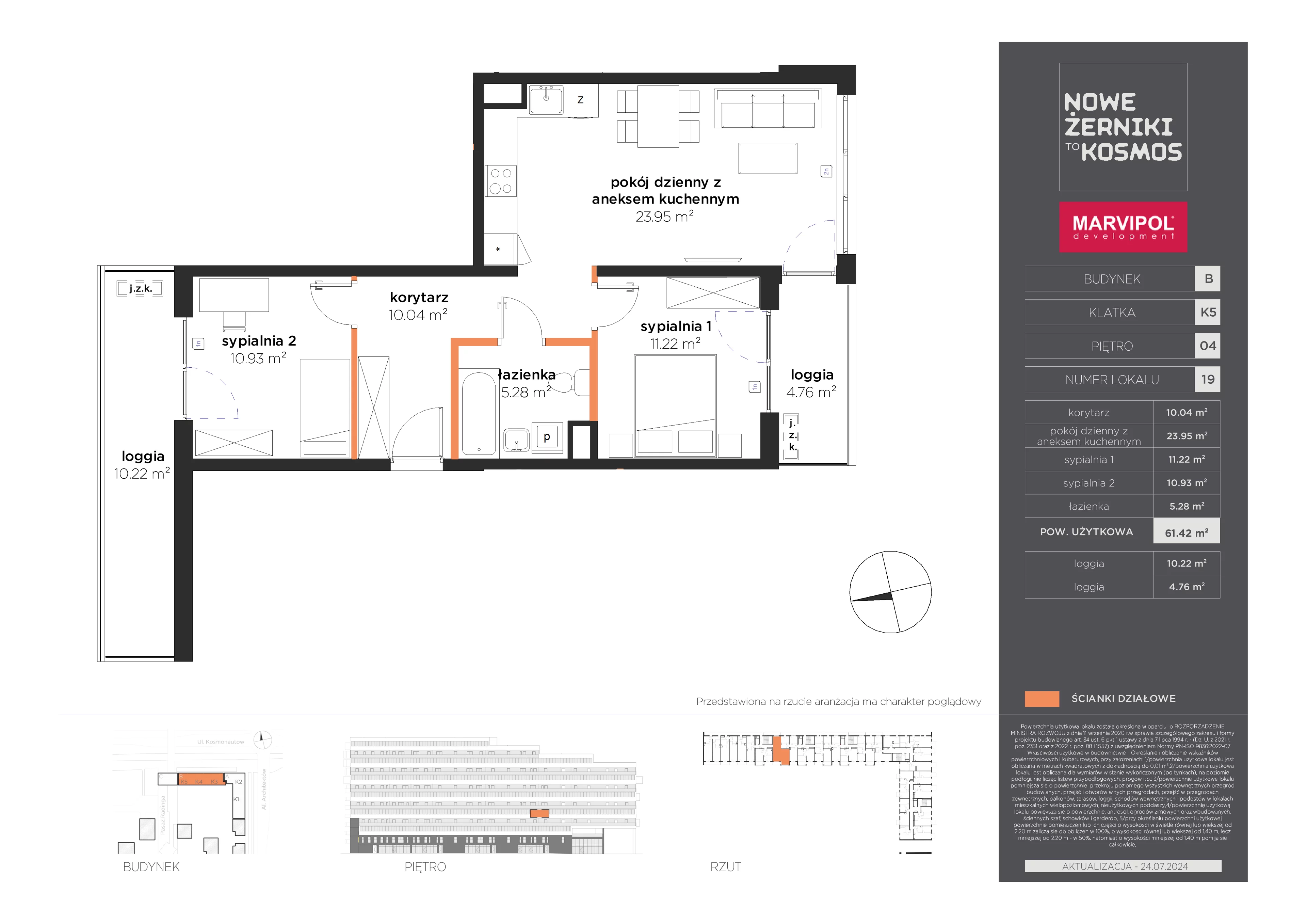 3 pokoje, mieszkanie 61,42 m², piętro 4, oferta nr B/B-04-19-K5, Nowe Żerniki, Wrocław, Żerniki, ul. Kosmonautów / al. Architektów
