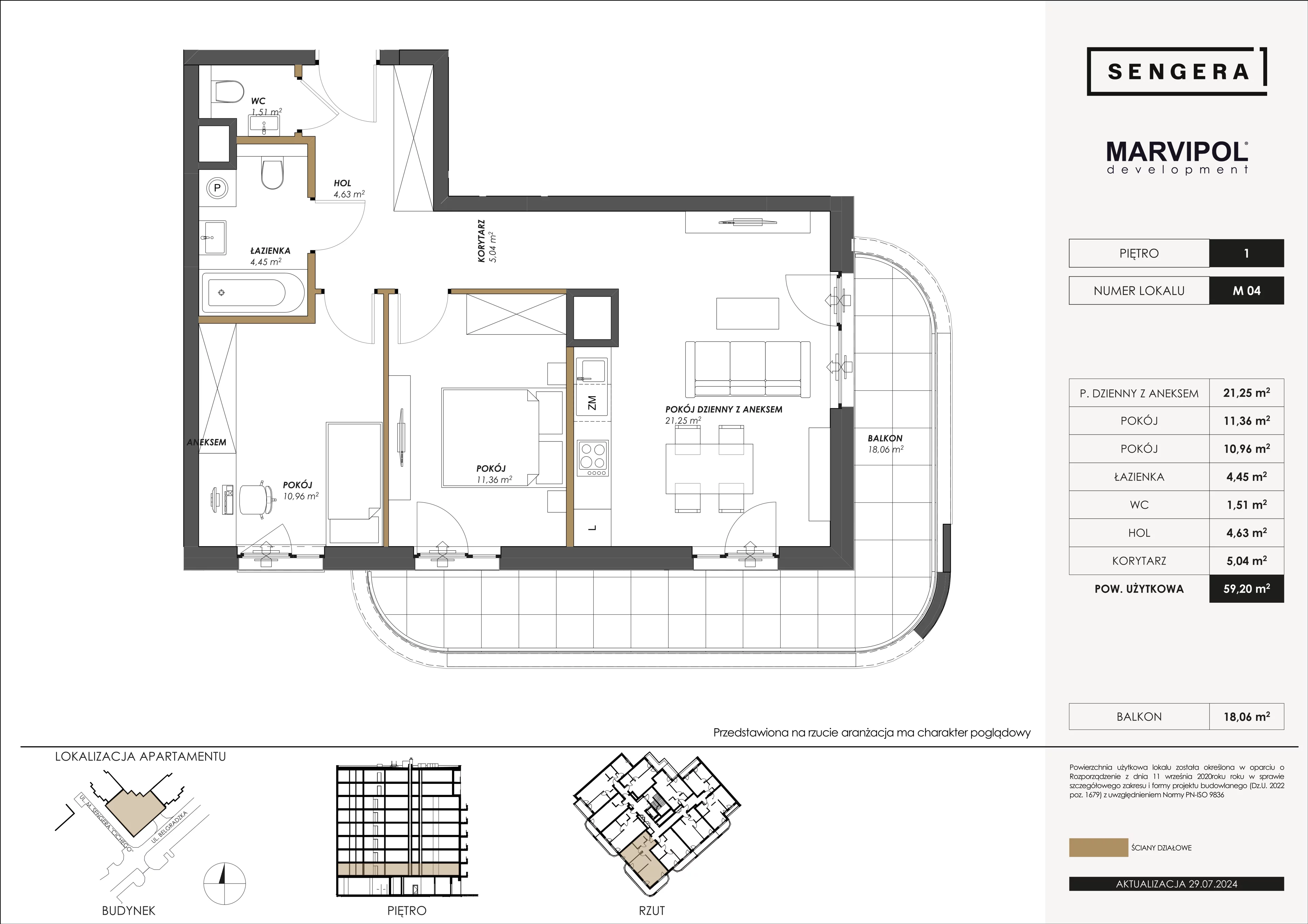 3 pokoje, apartament 59,20 m², piętro 1, oferta nr 1/M04, Sengera 1, Warszawa, Ursynów, Natolin, ul. Mariana Sengera „Cichego” 1