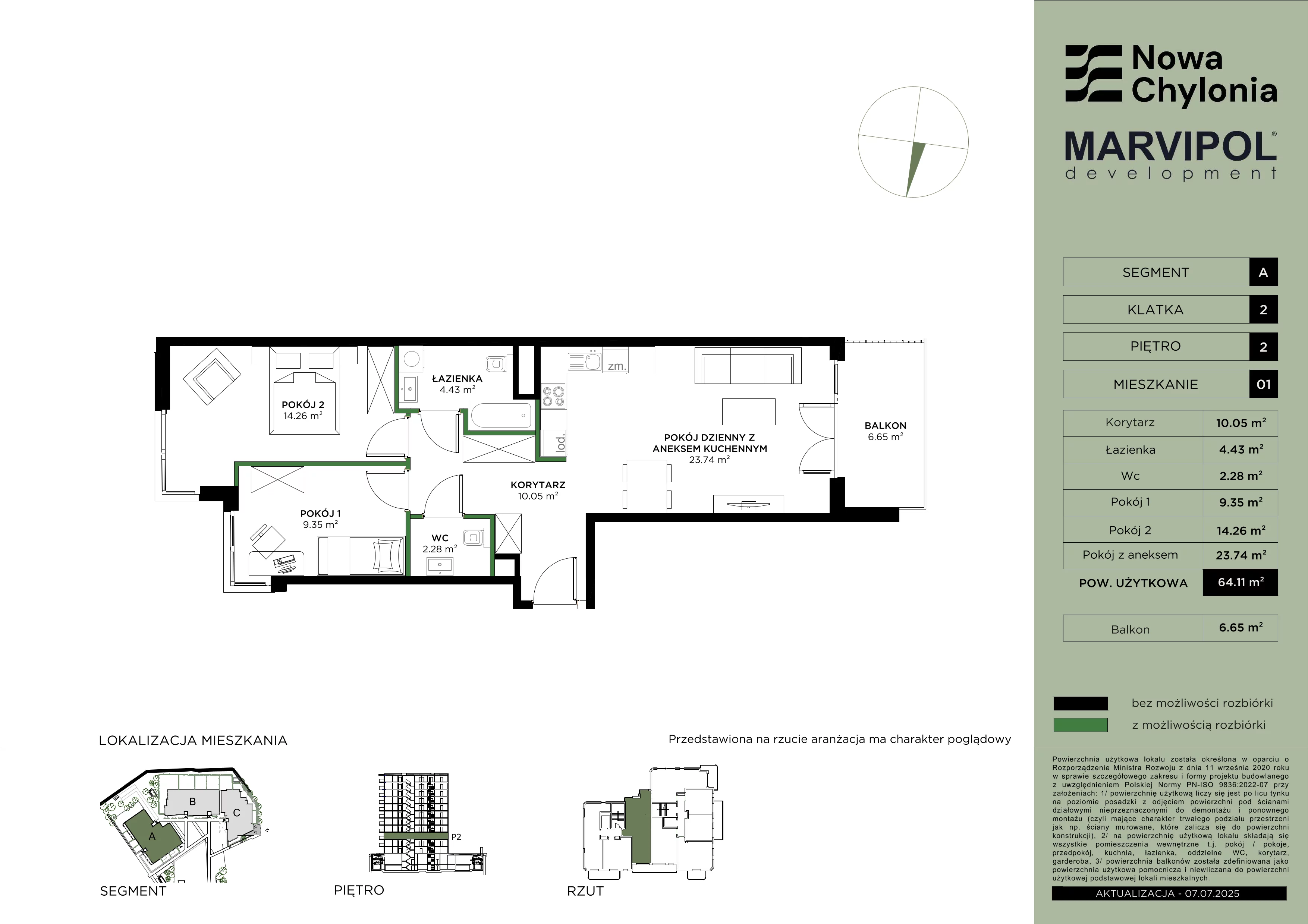 3 pokoje, mieszkanie 64,11 m², piętro 2, oferta nr A/A2-2-01, Nowa Chylonia, Gdynia, Chylonia, Chylonia, ul. Pucka 4