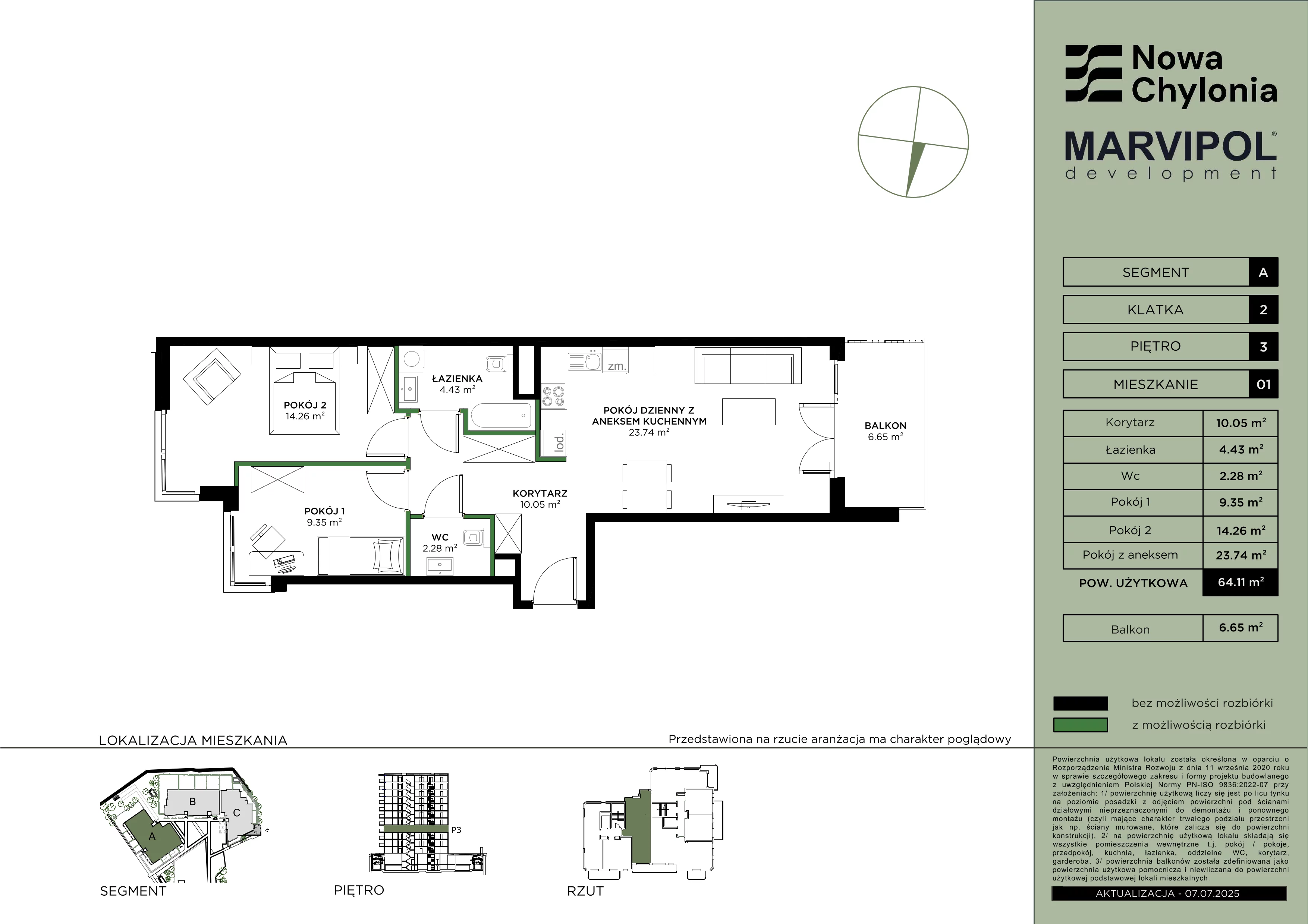 3 pokoje, mieszkanie 64,11 m², piętro 3, oferta nr A/A2-3-01, Nowa Chylonia, Gdynia, Chylonia, Chylonia, ul. Pucka 4