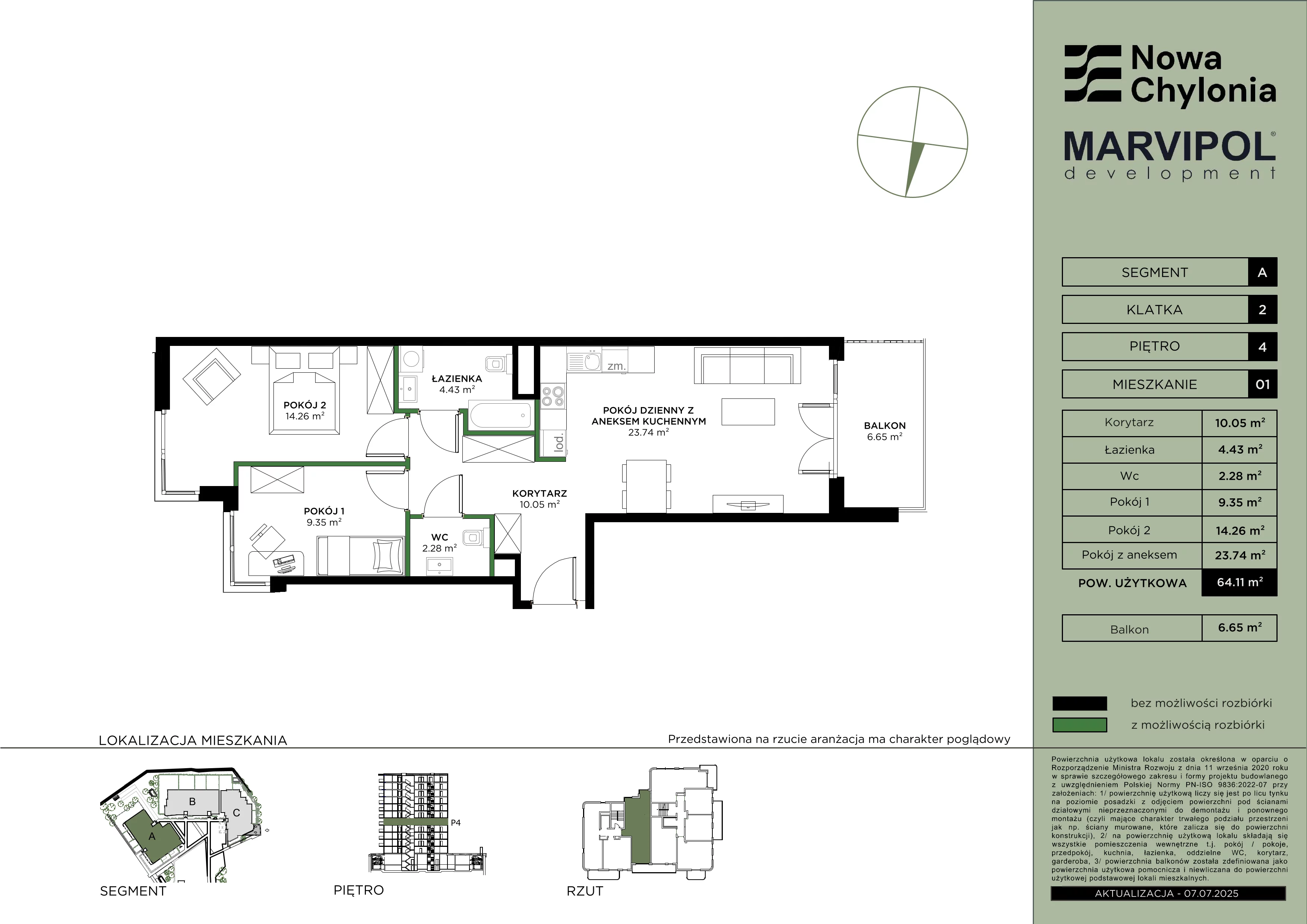3 pokoje, mieszkanie 64,11 m², piętro 4, oferta nr A/A2-4-01, Nowa Chylonia, Gdynia, Chylonia, Chylonia, ul. Pucka 4