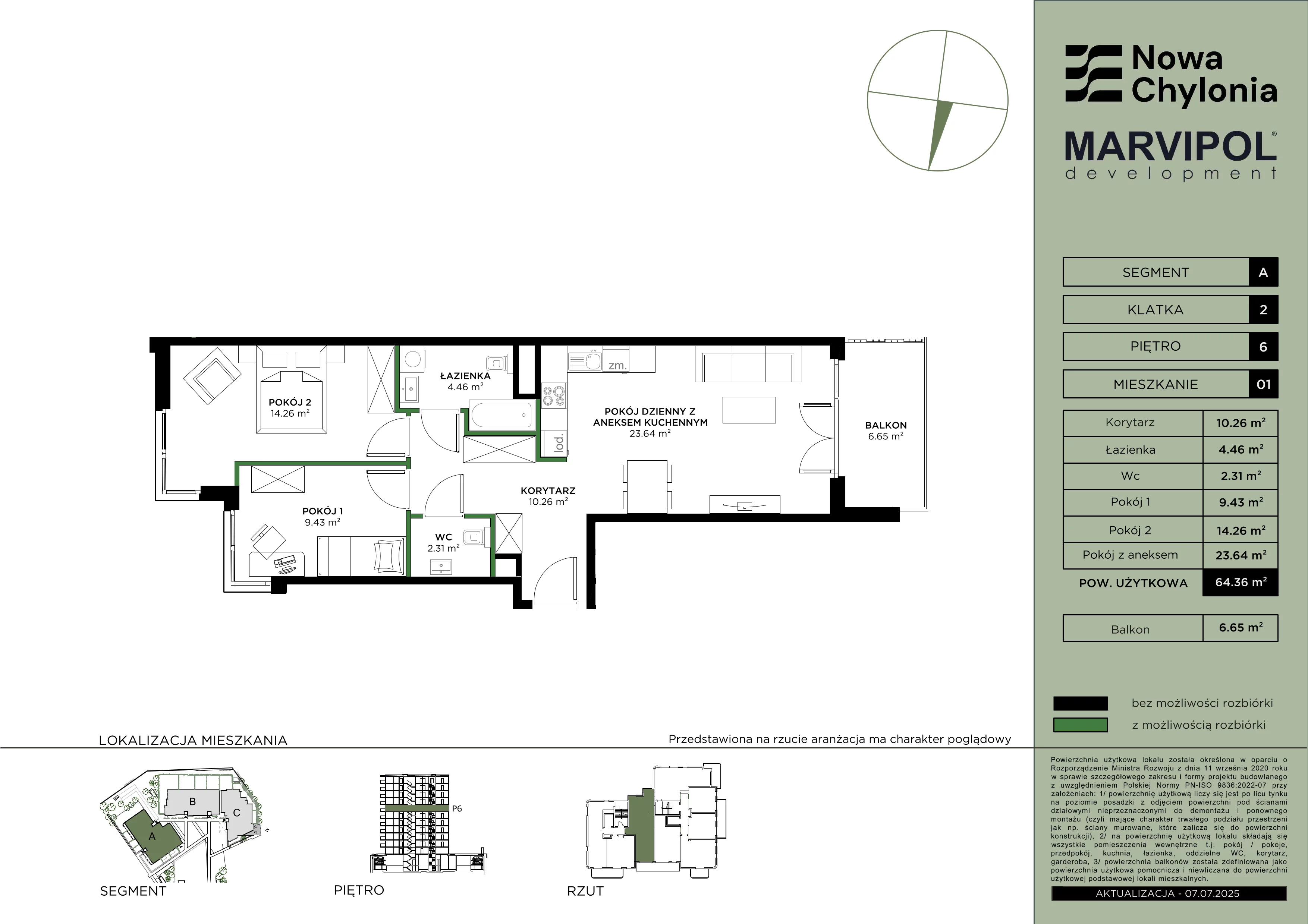 3 pokoje, mieszkanie 64,36 m², piętro 6, oferta nr A/A2-6-01, Nowa Chylonia, Gdynia, Chylonia, Chylonia, ul. Pucka 4