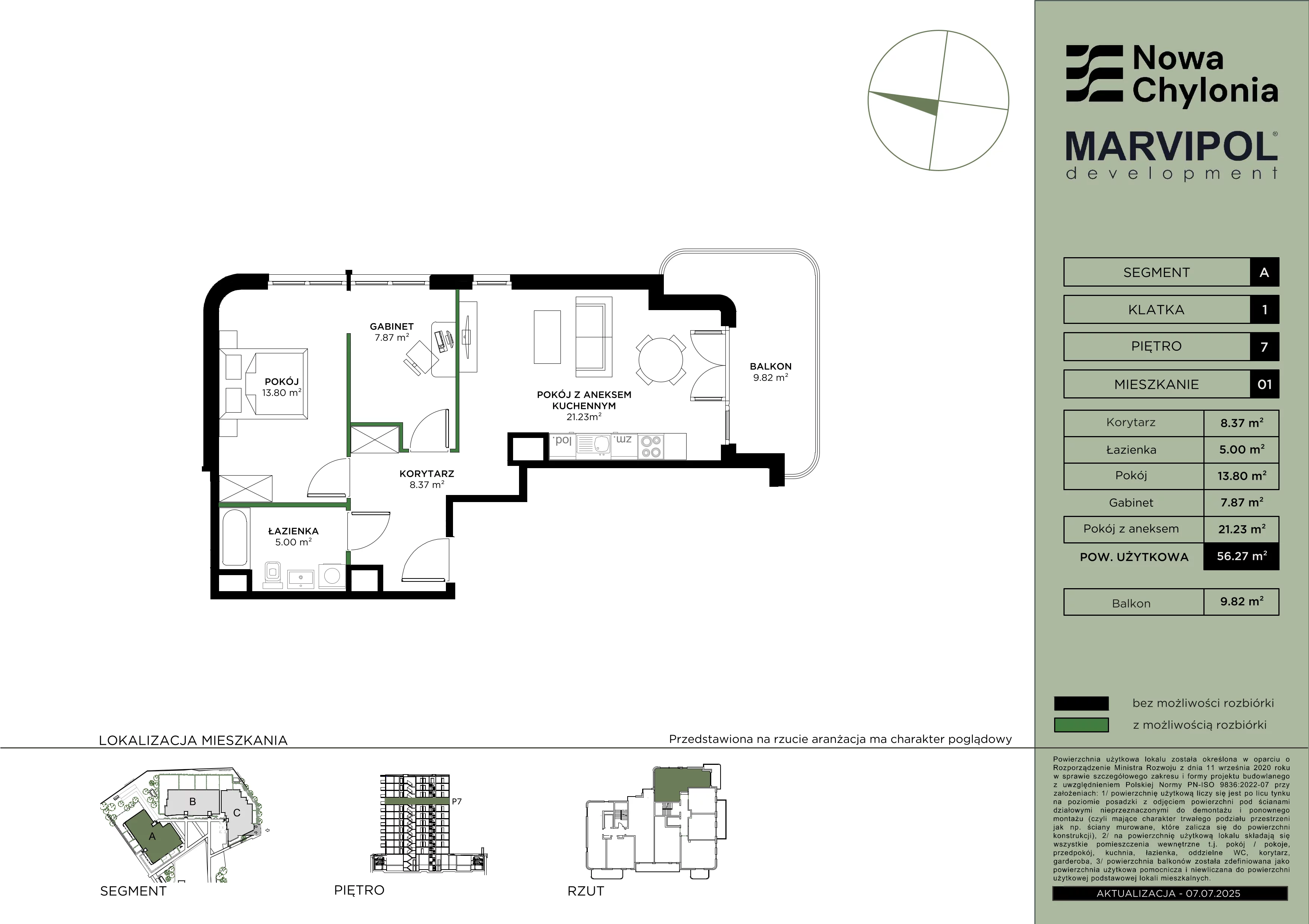 3 pokoje, mieszkanie 56,27 m², piętro 7, oferta nr A/A1-7-01, Nowa Chylonia, Gdynia, Chylonia, Chylonia, ul. Pucka 4