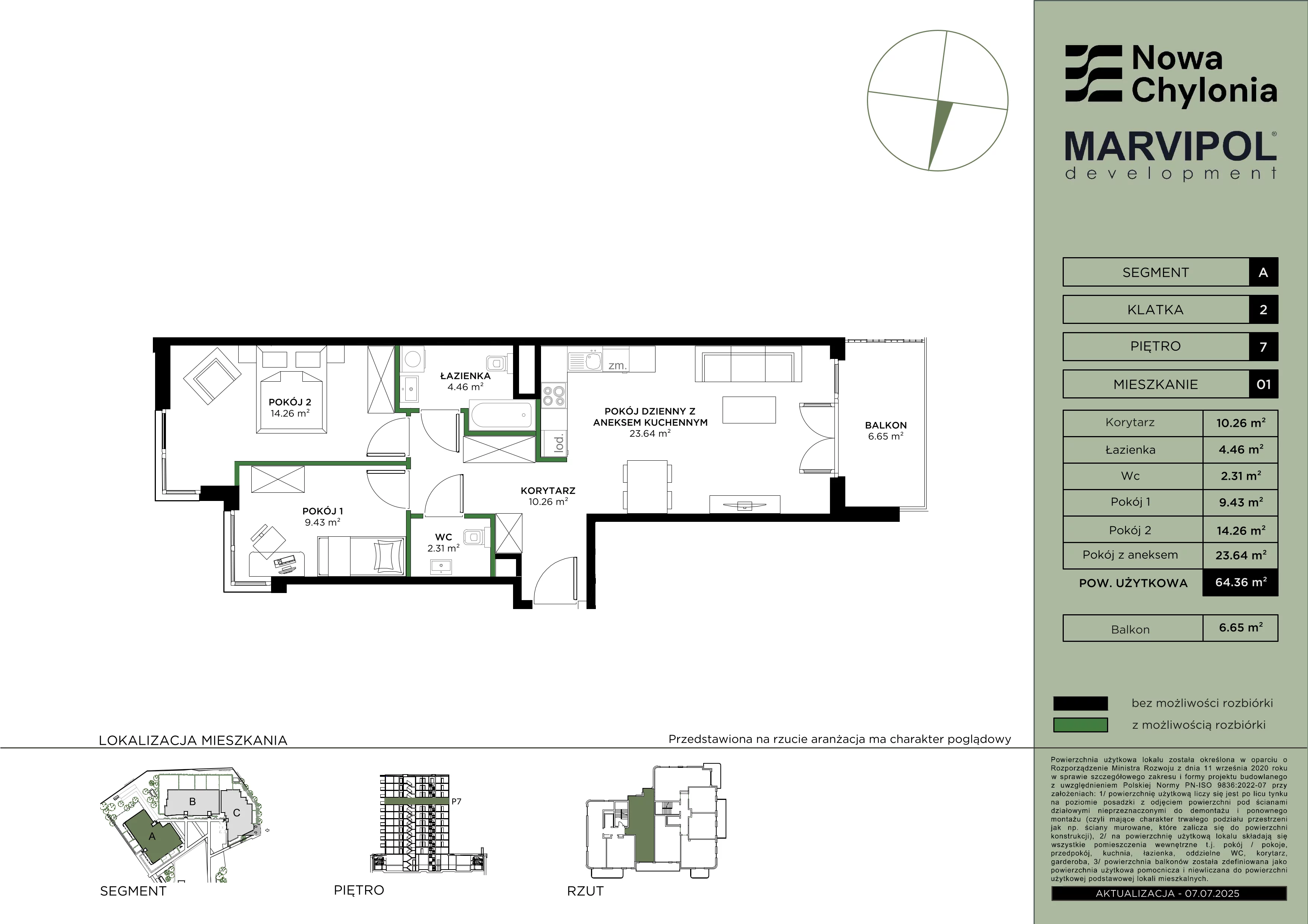 3 pokoje, mieszkanie 64,36 m², piętro 7, oferta nr A/A2-7-01, Nowa Chylonia, Gdynia, Chylonia, Chylonia, ul. Pucka 4