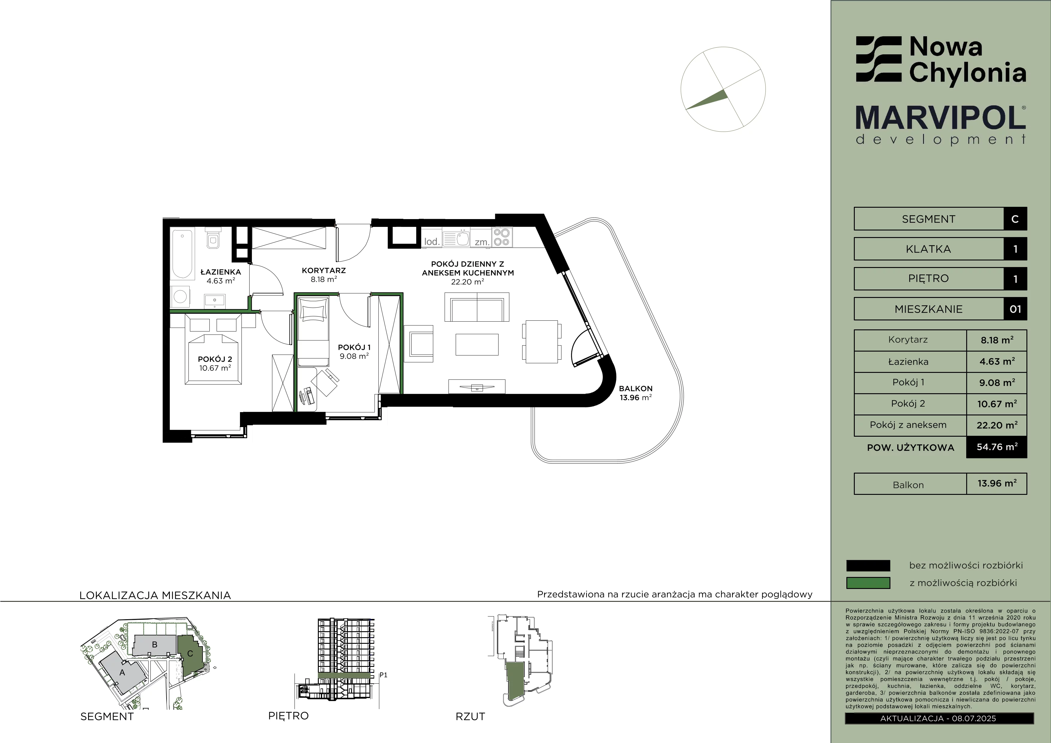 3 pokoje, mieszkanie 54,76 m², piętro 1, oferta nr C/C-1-01, Nowa Chylonia, Gdynia, Chylonia, Chylonia, ul. Pucka 4