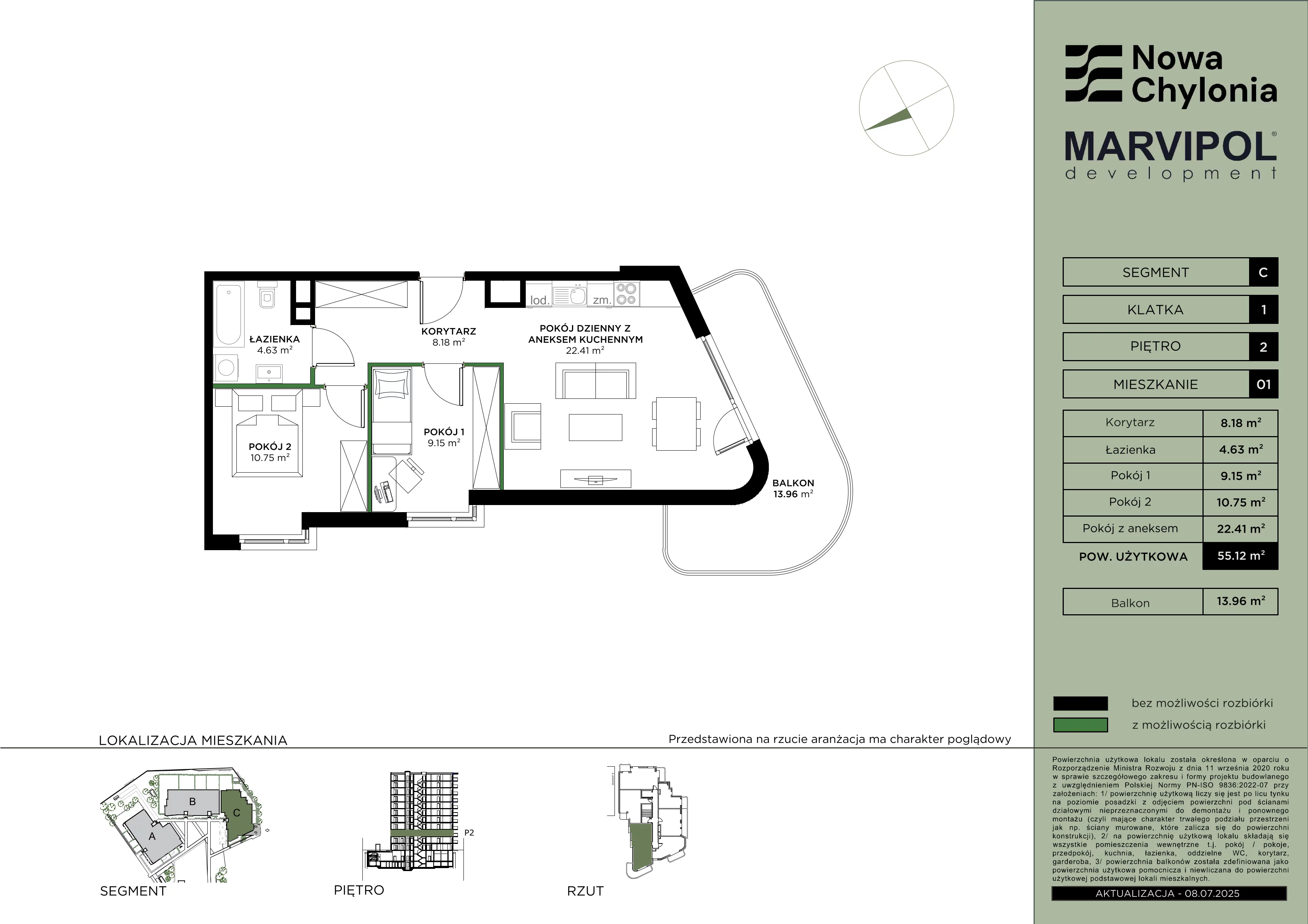 3 pokoje, mieszkanie 55,12 m², piętro 2, oferta nr C/C-2-01, Nowa Chylonia, Gdynia, Chylonia, Chylonia, ul. Pucka 4
