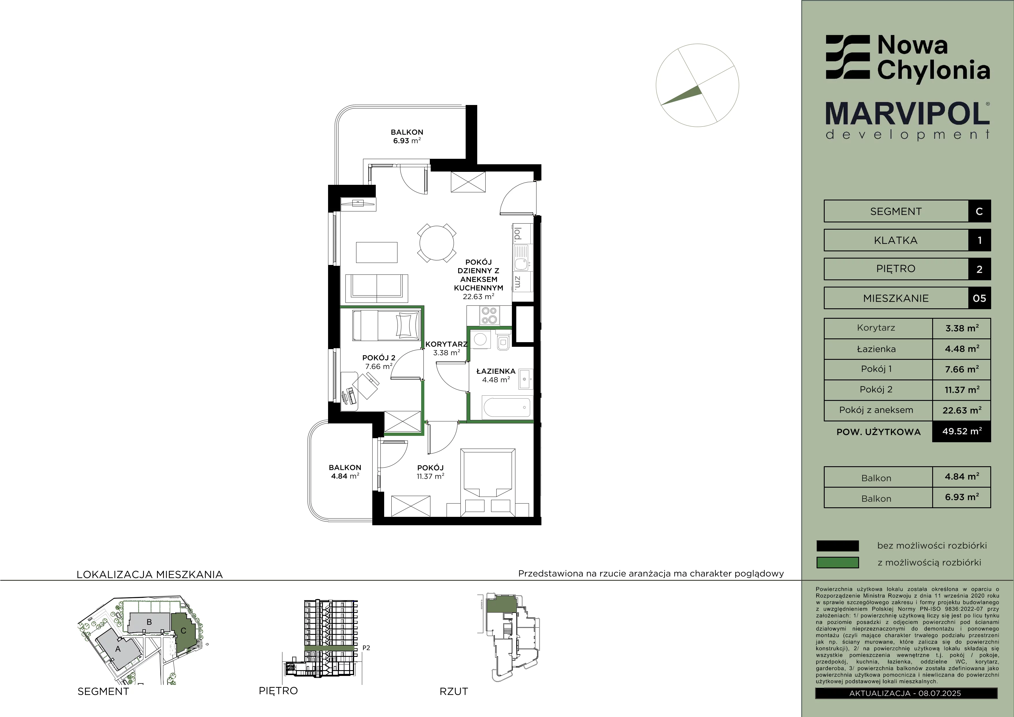 3 pokoje, mieszkanie 49,52 m², piętro 2, oferta nr C/C-2-05, Nowa Chylonia, Gdynia, Chylonia, Chylonia, ul. Pucka 4
