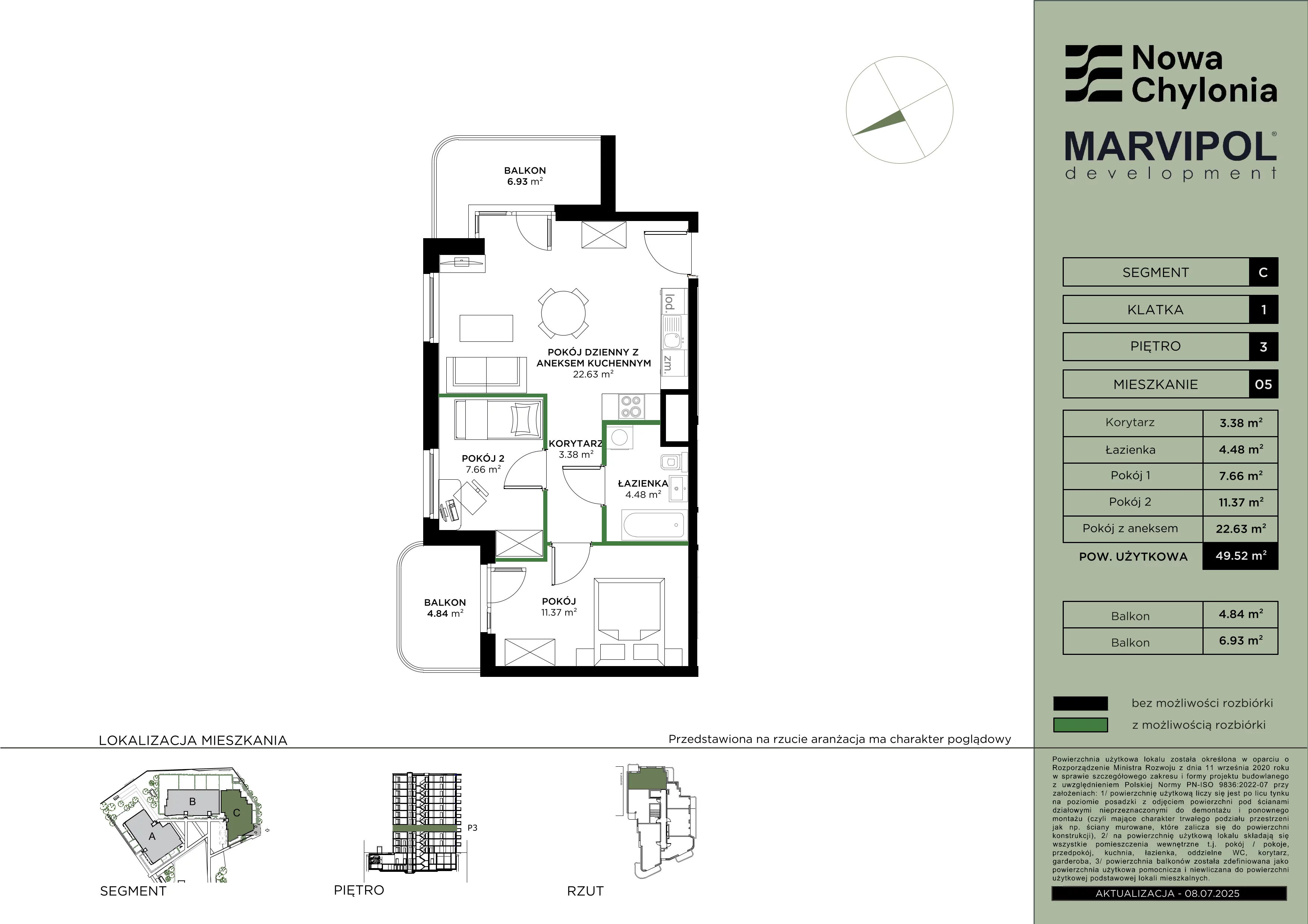 3 pokoje, mieszkanie 49,52 m², piętro 3, oferta nr C/C-3-05, Nowa Chylonia, Gdynia, Chylonia, Chylonia, ul. Pucka 4