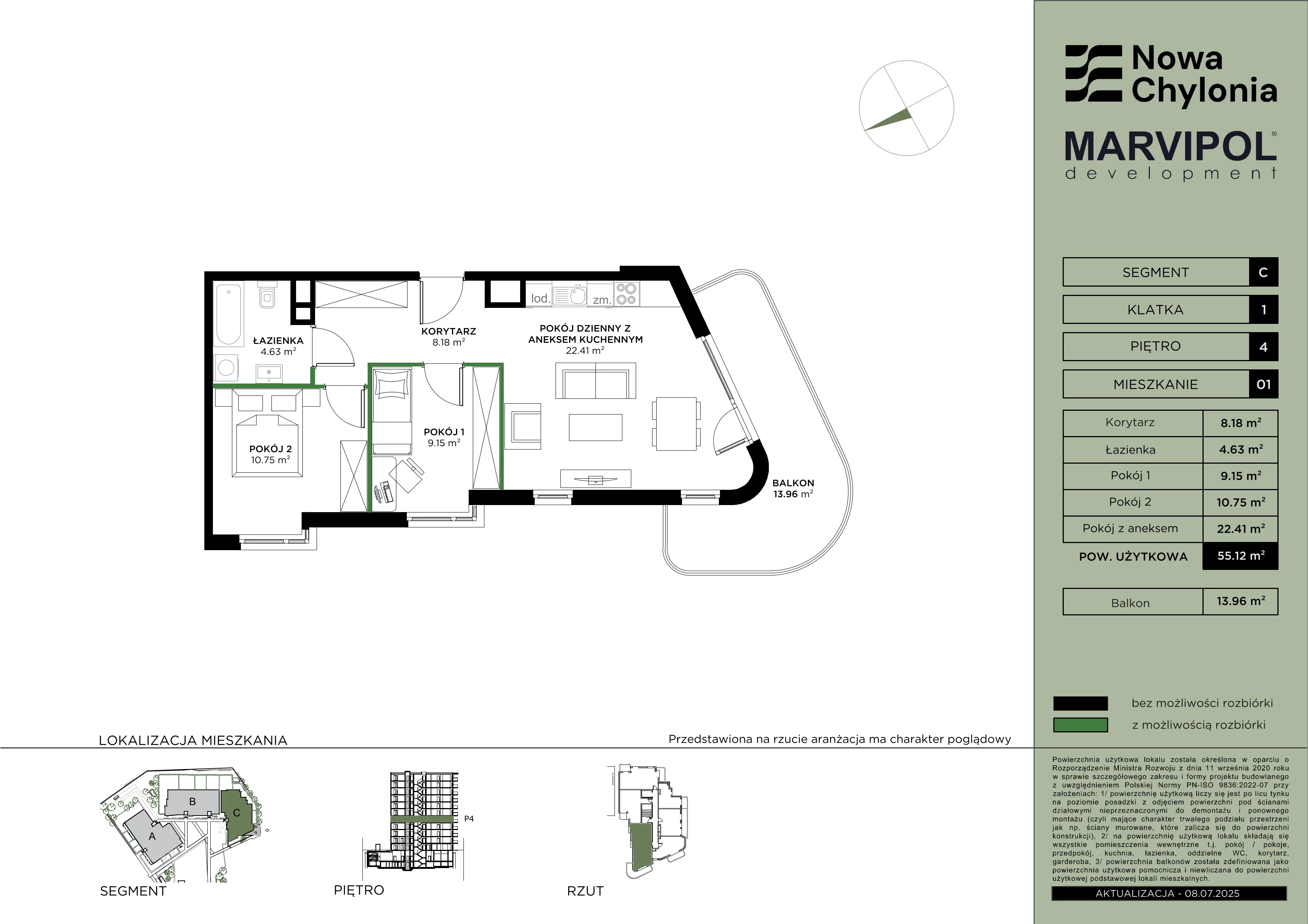 3 pokoje, mieszkanie 55,12 m², piętro 4, oferta nr C/C-4-01, Nowa Chylonia, Gdynia, Chylonia, Chylonia, ul. Pucka 4