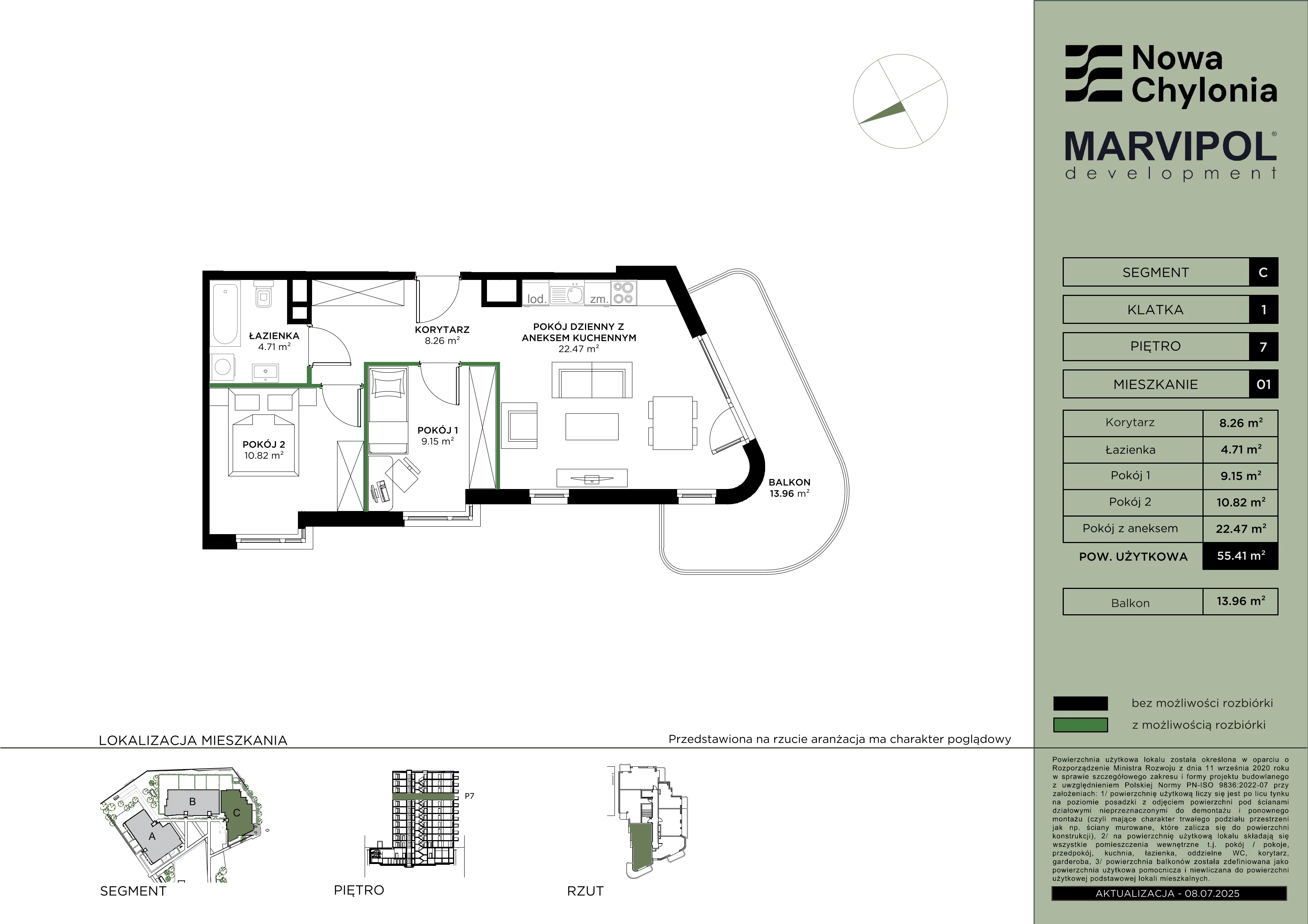 3 pokoje, mieszkanie 55,41 m², piętro 7, oferta nr C/C-7-01, Nowa Chylonia, Gdynia, Chylonia, Chylonia, ul. Pucka 4