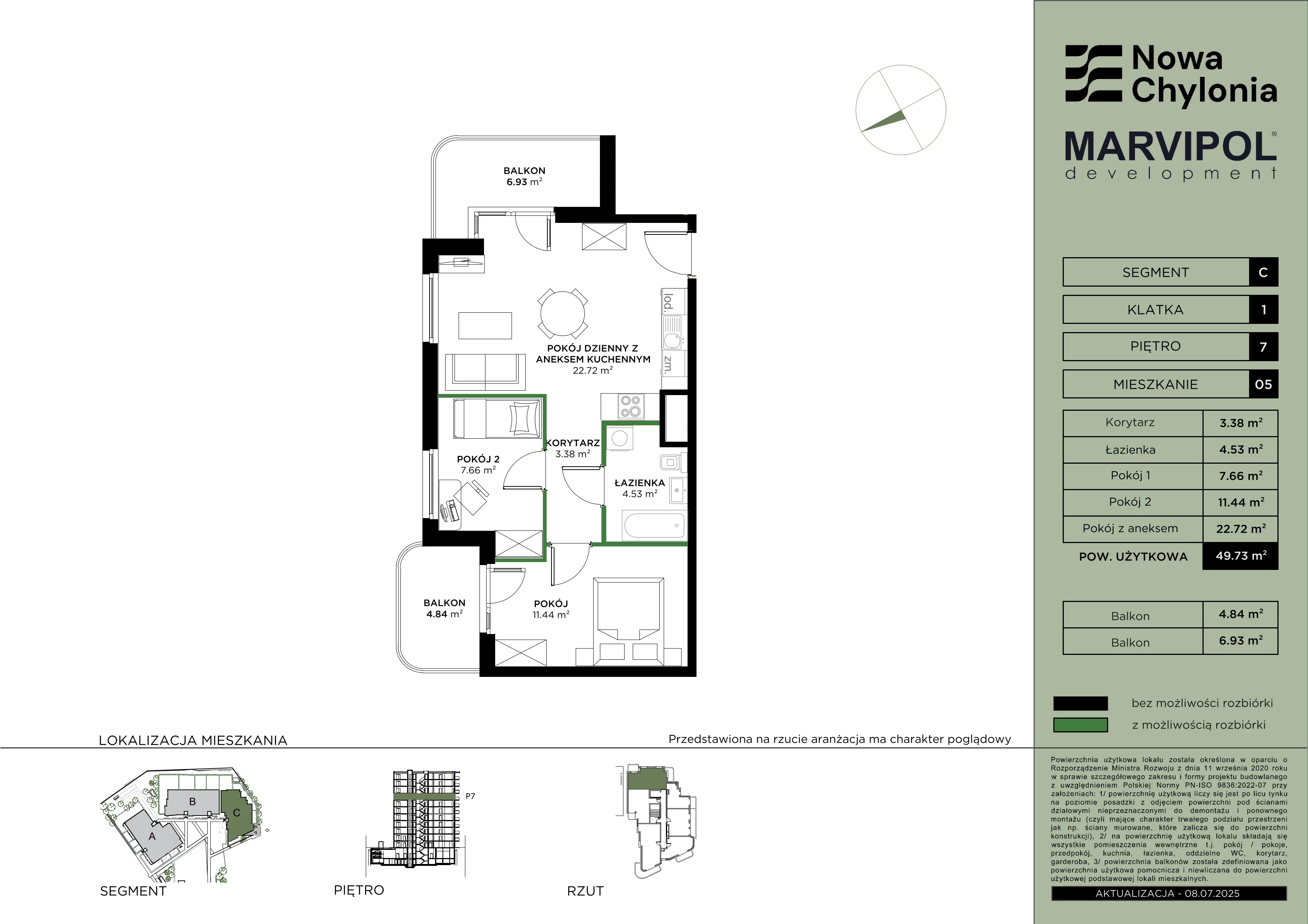 3 pokoje, mieszkanie 49,73 m², piętro 7, oferta nr C/C-7-05, Nowa Chylonia, Gdynia, Chylonia, Chylonia, ul. Pucka 4