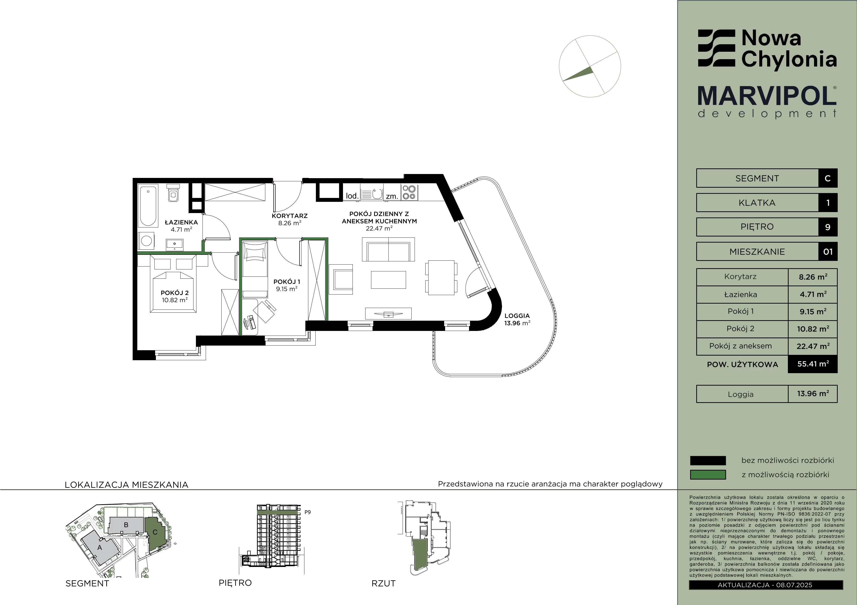 3 pokoje, mieszkanie 55,41 m², piętro 9, oferta nr C/C-9-01, Nowa Chylonia, Gdynia, Chylonia, Chylonia, ul. Pucka 4