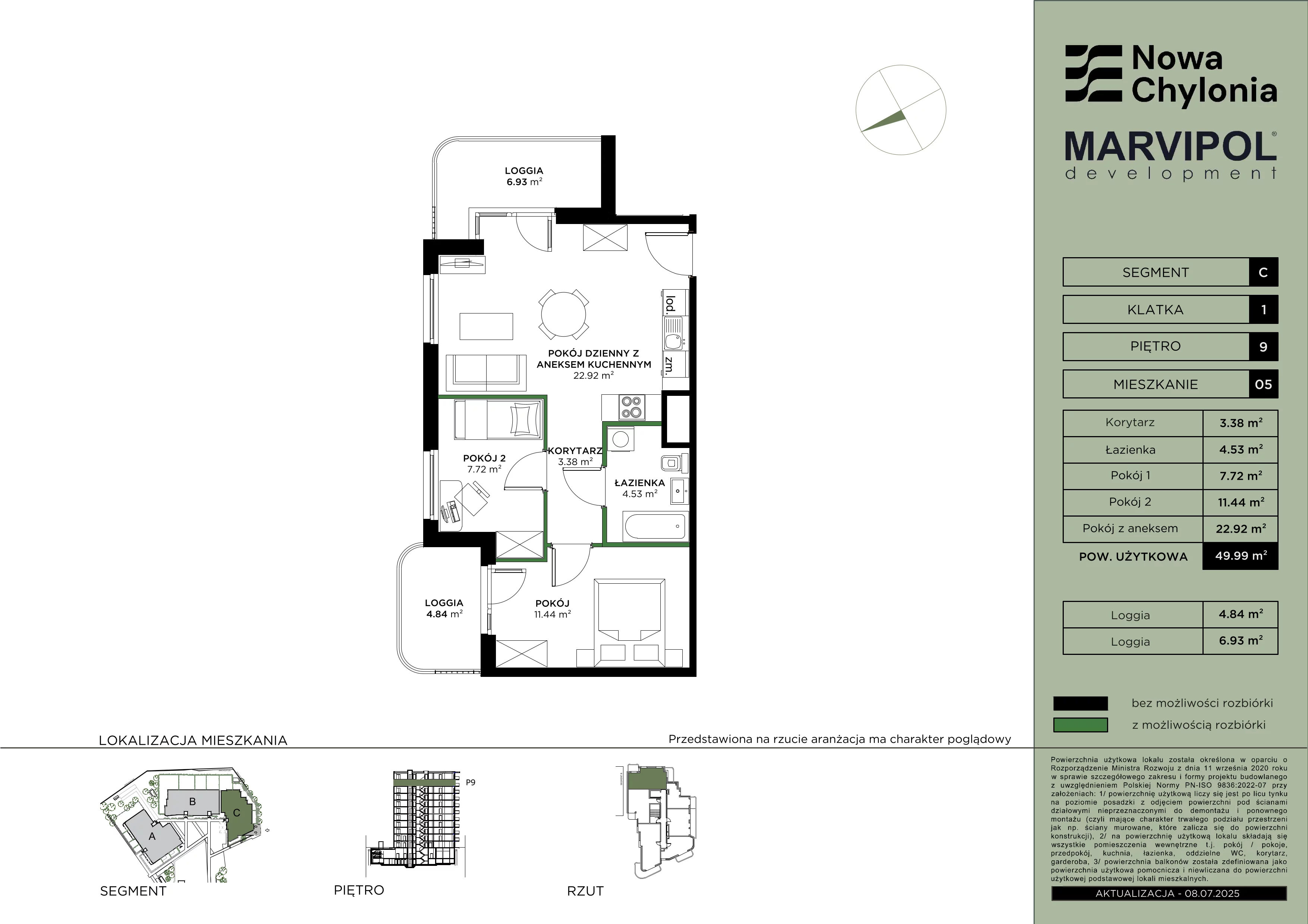 3 pokoje, mieszkanie 49,99 m², piętro 9, oferta nr C/C-9-05, Nowa Chylonia, Gdynia, Chylonia, Chylonia, ul. Pucka 4