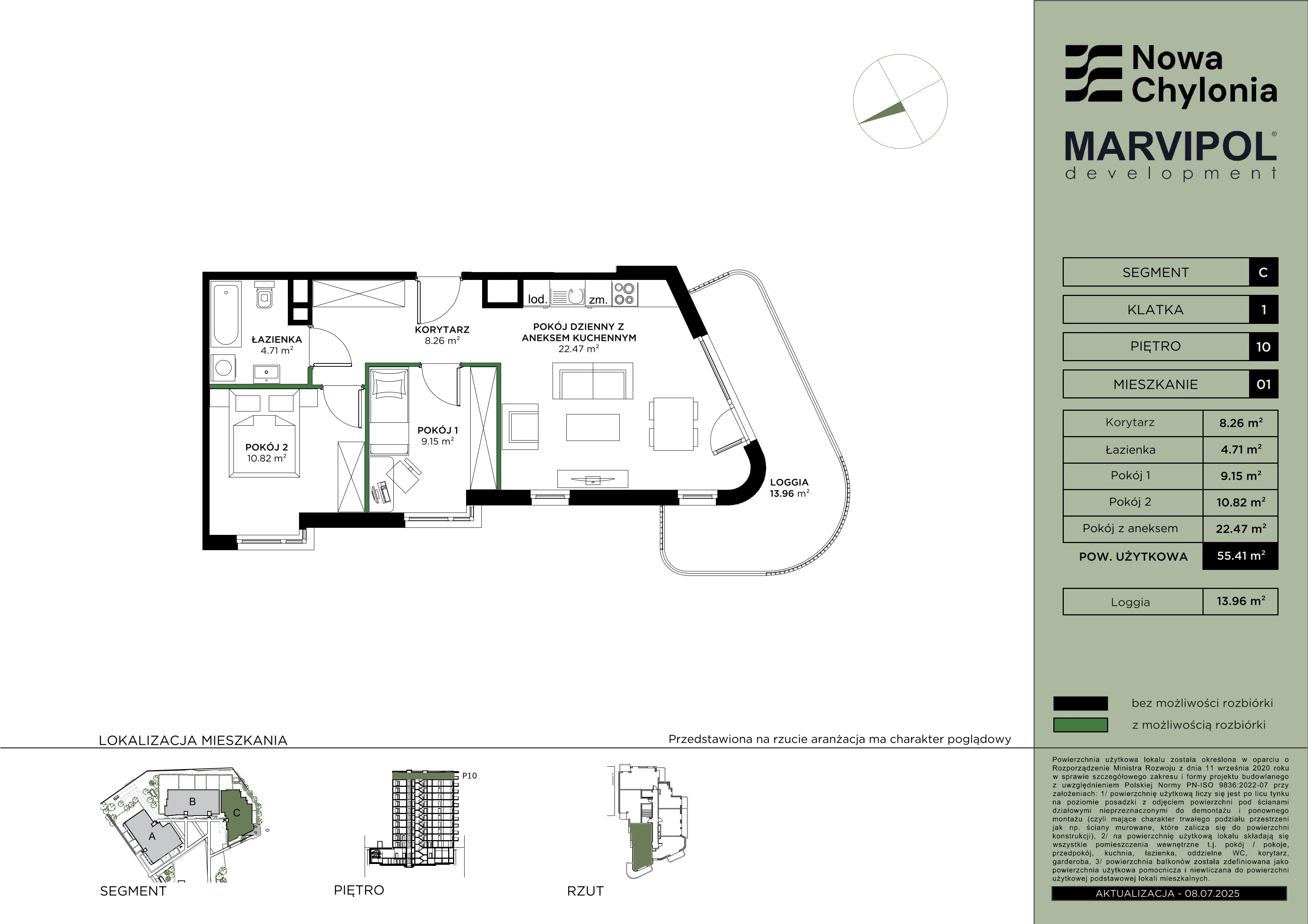 3 pokoje, mieszkanie 55,41 m², piętro 10, oferta nr C/C-10-01, Nowa Chylonia, Gdynia, Chylonia, Chylonia, ul. Pucka 4
