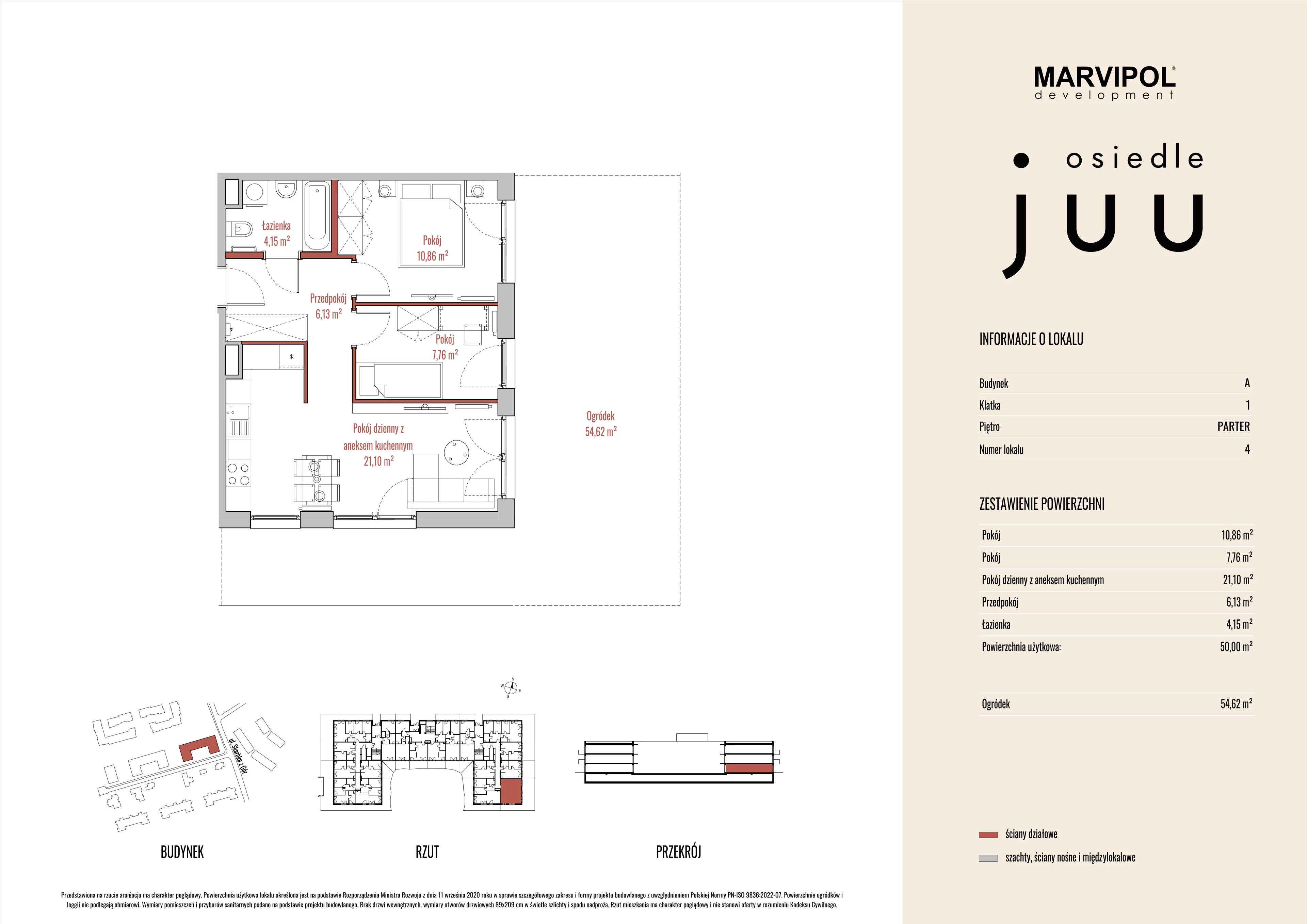 3 pokoje, mieszkanie 50,03 m², parter, oferta nr A/M004, Osiedle Juu, Warszawa, Białołęka, Grodzisk, ul. Skarbka z Gór 47