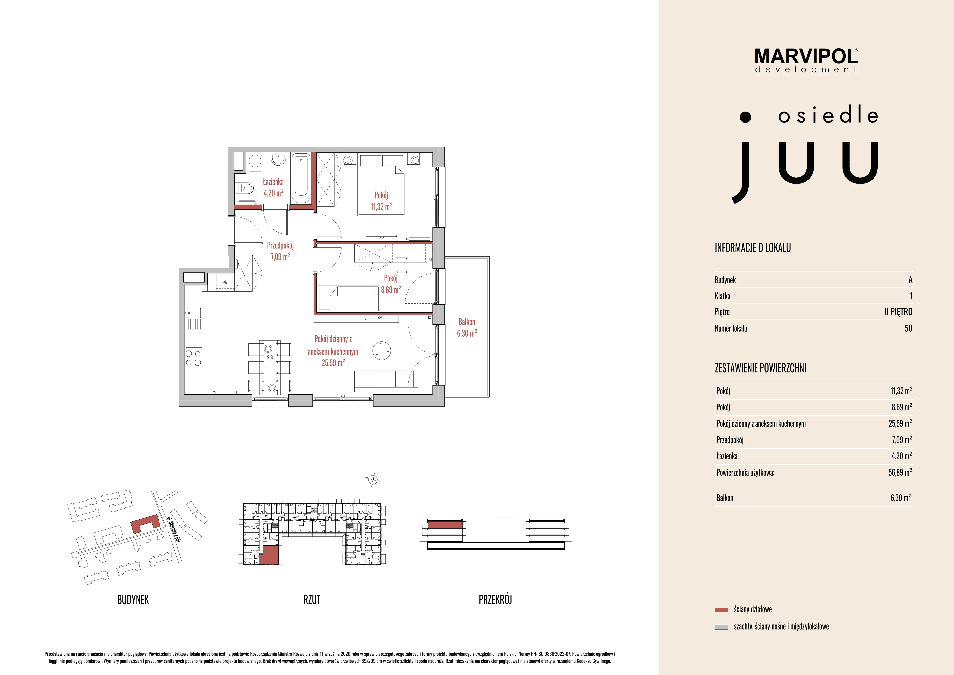 3 pokoje, mieszkanie 56,89 m², piętro 2, oferta nr A/M050, Osiedle Juu, Warszawa, Białołęka, Grodzisk, ul. Skarbka z Gór 47