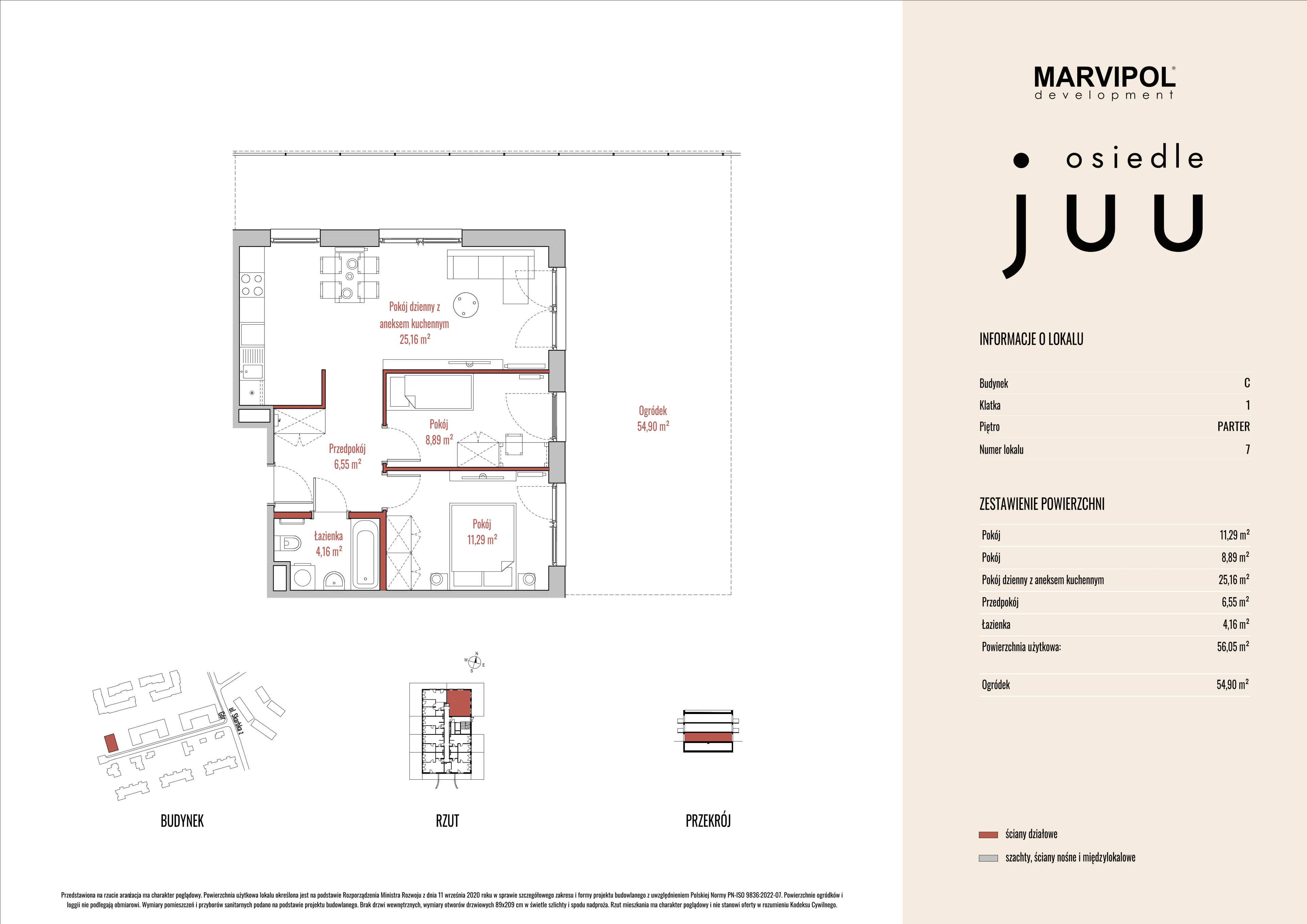 3 pokoje, mieszkanie 56,09 m², parter, oferta nr C/M007, Osiedle Juu, Warszawa, Białołęka, Grodzisk, ul. Skarbka z Gór 47