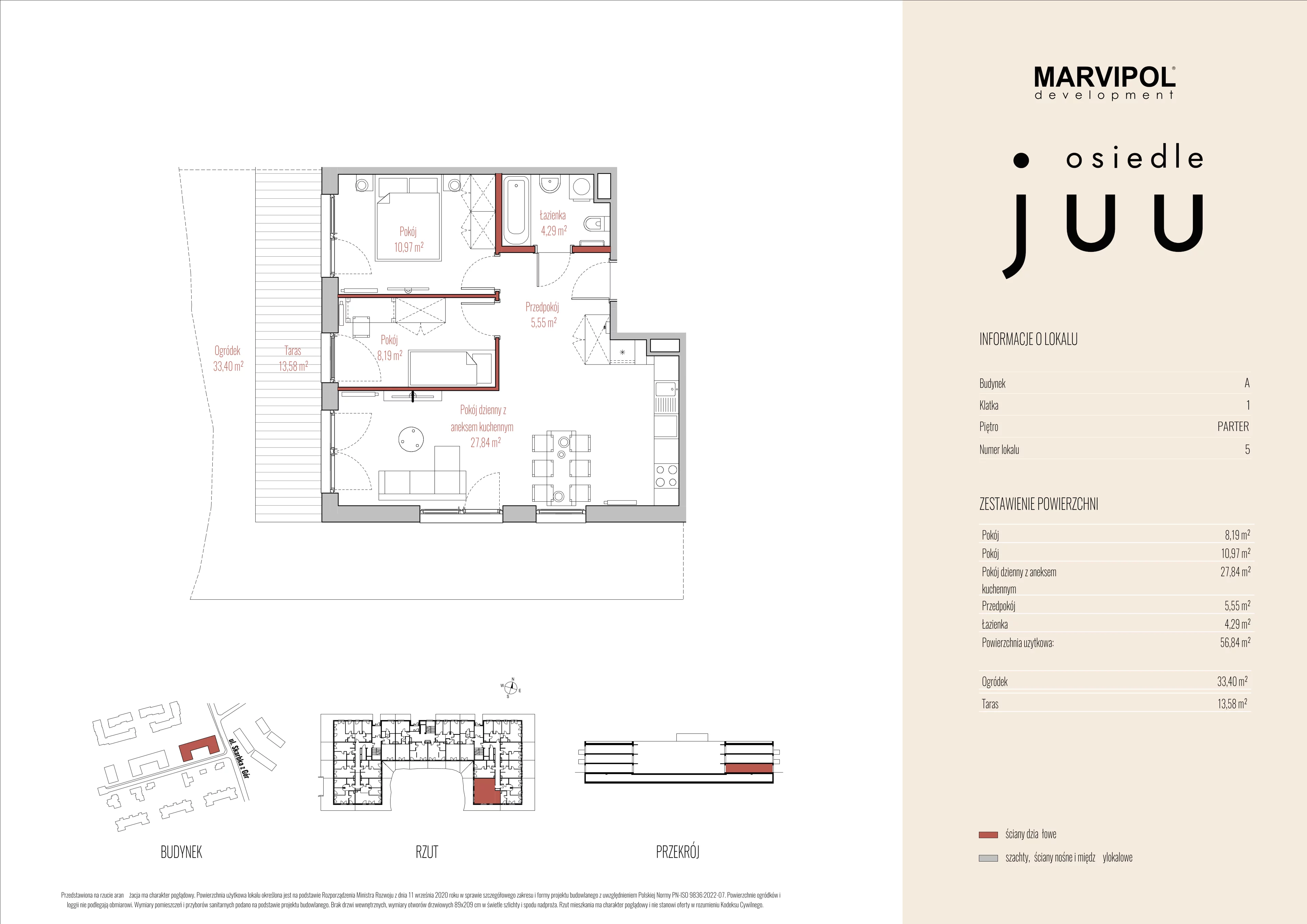 3 pokoje, mieszkanie 56,84 m², parter, oferta nr A/M005, Osiedle Juu, Warszawa, Białołęka, Grodzisk, ul. Skarbka z Gór 47